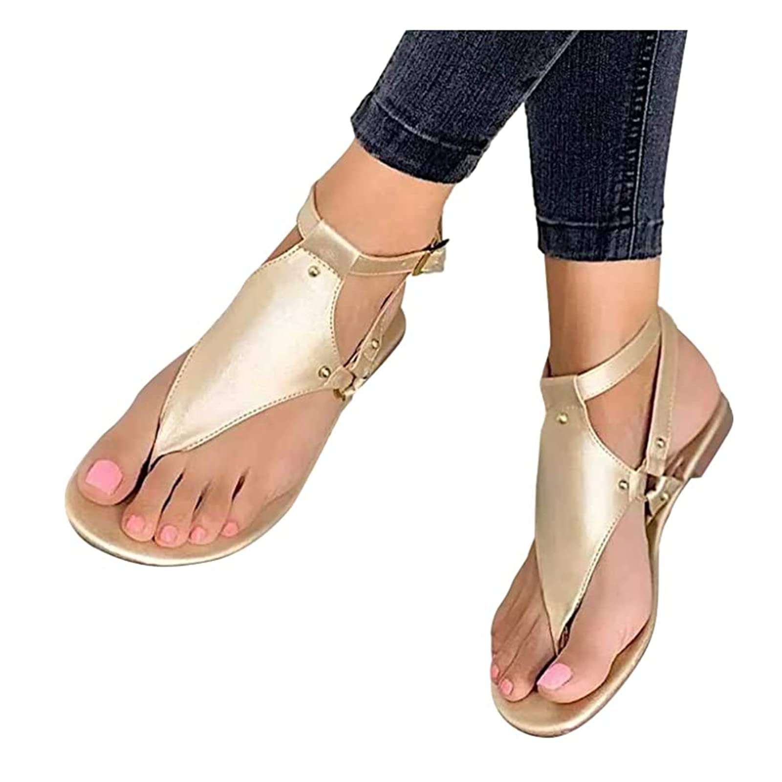 Women's Summer Sandals - Comfortable Boho Crystal T-Strap Flip Flops with Clip Toe for Casual Wear | Beach Shoes, Vacation Footwear & Outdoor Sandals for Women