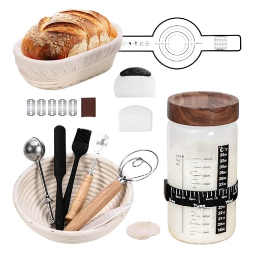 2 rattan Banneton Bread Proofing Baskets and a jar
