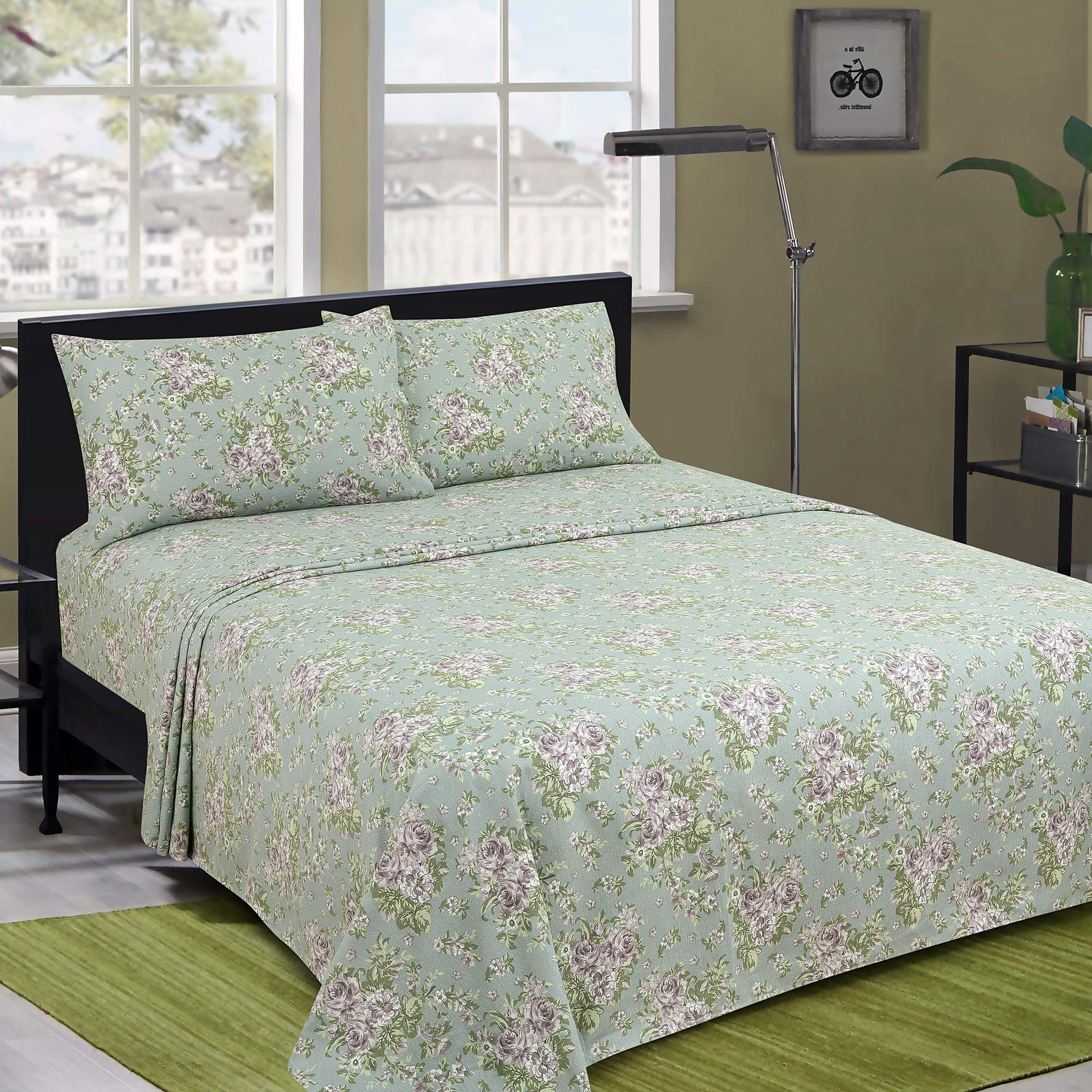 Bliss Casa 4-Piece 100% Cotton Flannel Sheet Set Queen Size - Ultra Soft & Warm Double Brushed Bedding with Deep Pockets - Breathable All-Season Comfort for Cozy Nights (Blossom) - Perfect for Winter Bedrooms & Guest Room Decor