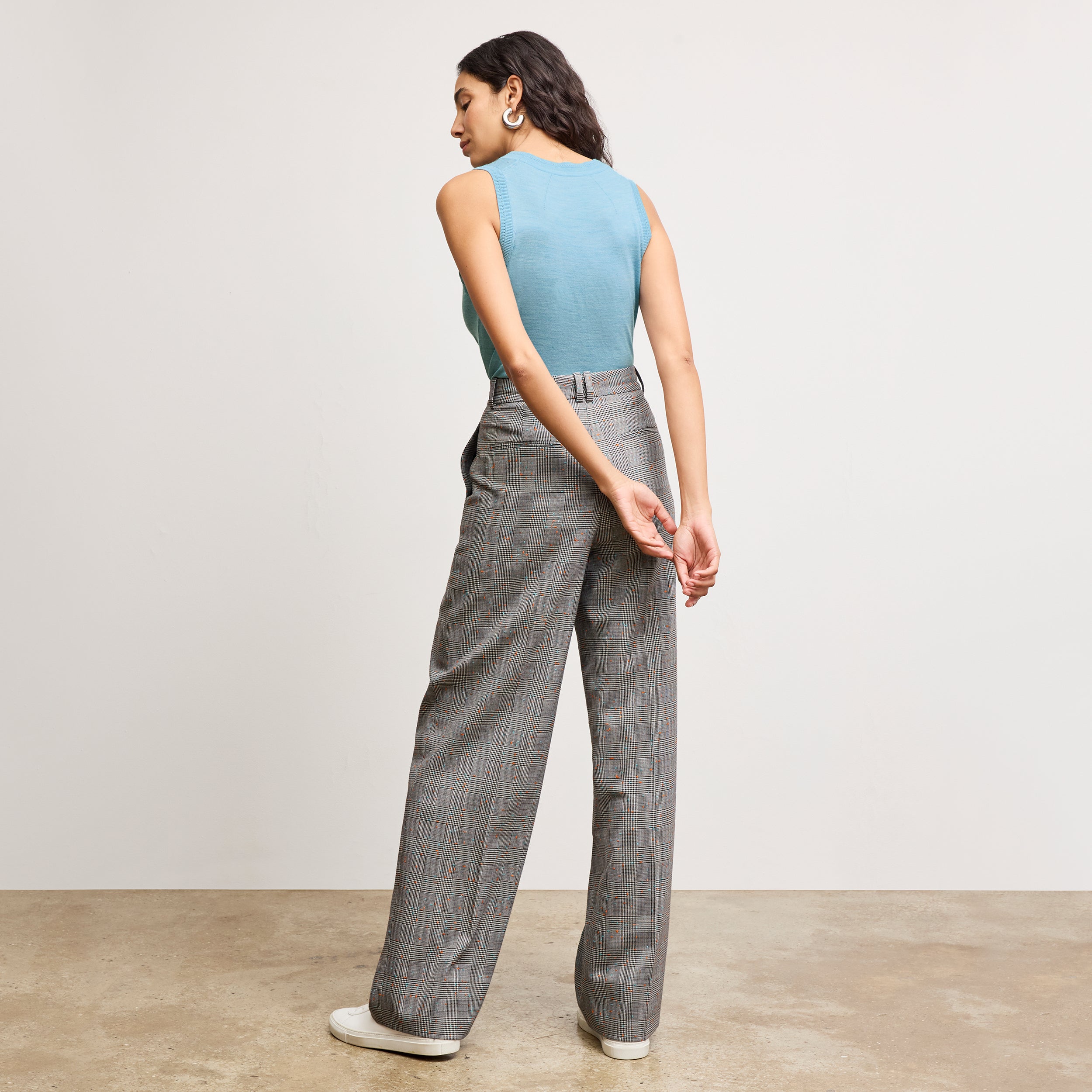 Rina Sculptural Pants - Sharkskin Mixed Check High Waist Trousers for Women | Perfect for Office, Casual Wear & Night Out