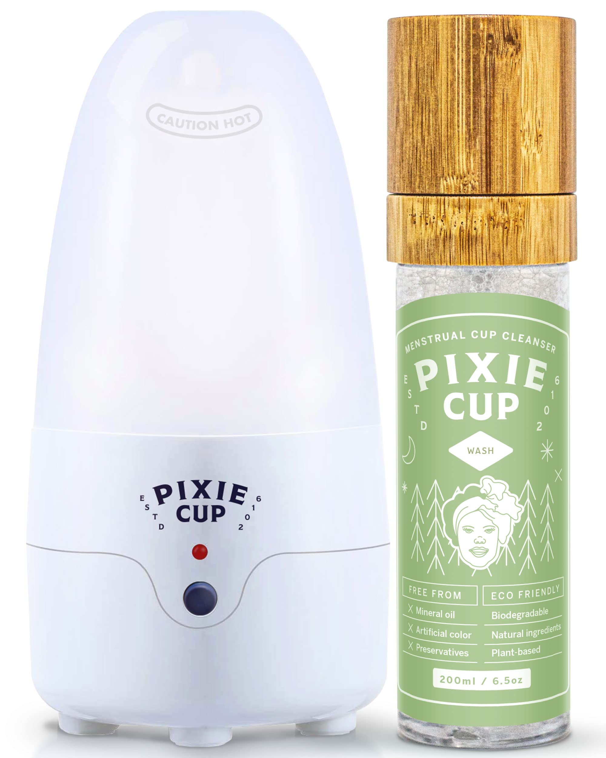 Pixie Menstrual Cup Steamer - Sanitizer & Cleaner for Reusable Menstrual Cups with Organic Foaming Wash | Portable Sterilization for Travel, Camping & Home Use