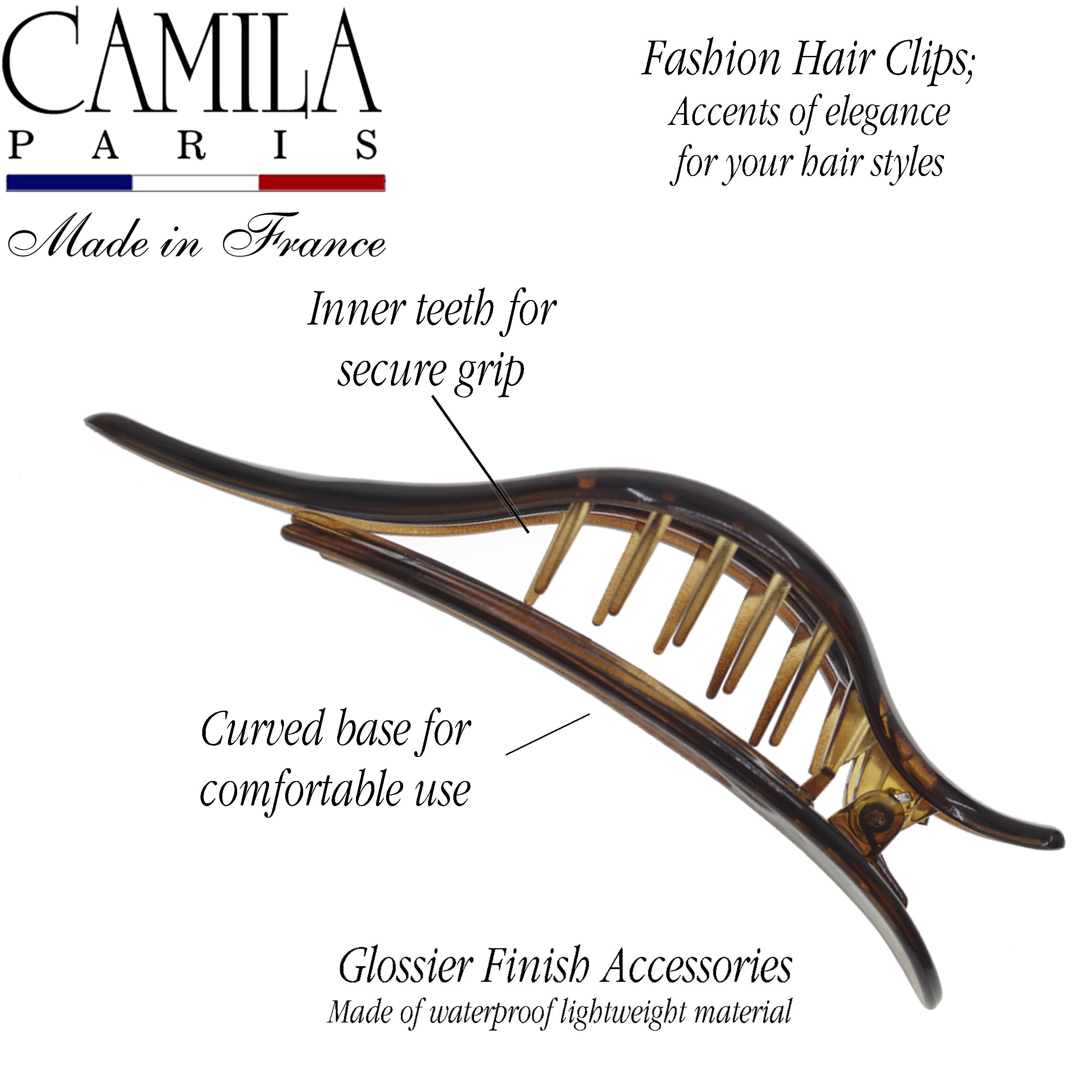 Camila Paris CP2372 2PK French Hair Clips - Large Slide Hair Clips for Volume & Strong Hold | No Slip Grip Hair Claw Clips for Women & Girls | Durable Styling Hair Accessories Made in France | Perfect for Updos, Ponytails & Everyday Hairstyles