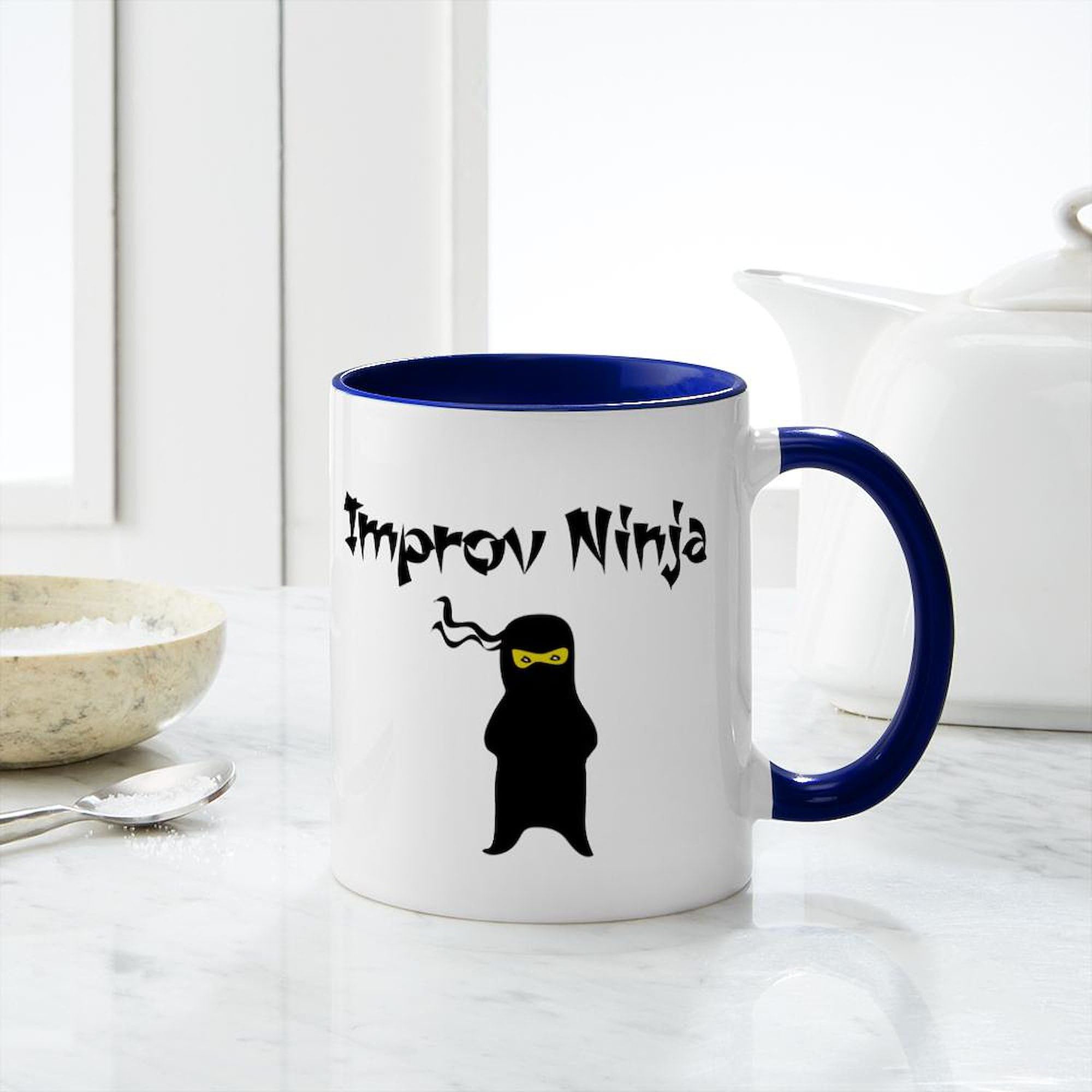 Improv Ninja Ceramic Coffee Mug 11 oz (325 ml) - Funny Gift for Comedy Lovers, Perfect for Office, Home & Coffee Breaks