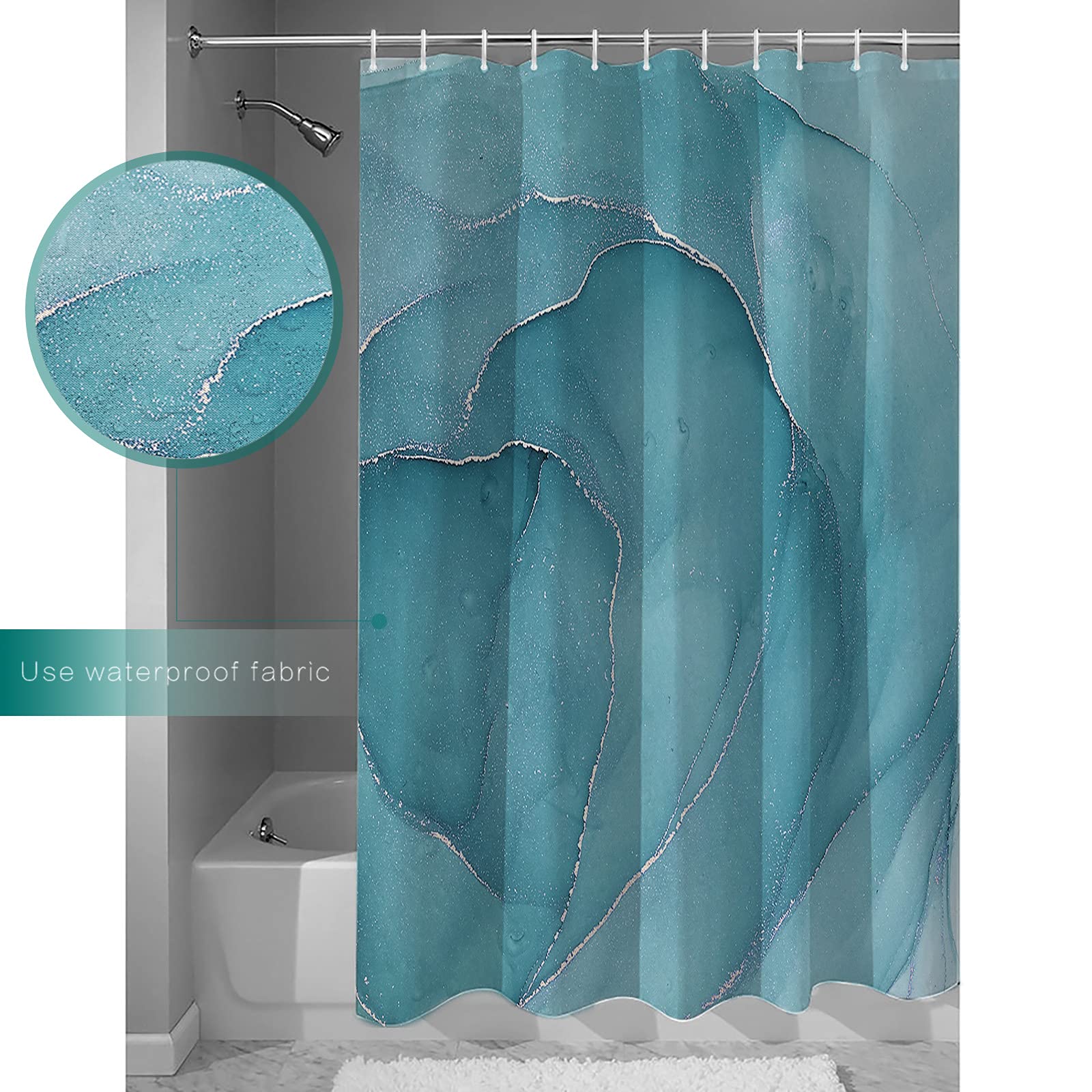 Abstract Agate Texture Marble Shower Curtain Set - Waterproof Washable Fabric Bathroom Curtain with 12 Hooks, 48x72 Inch - Modern Bath Decor for Stylish Showers & Spa-Like Retreats