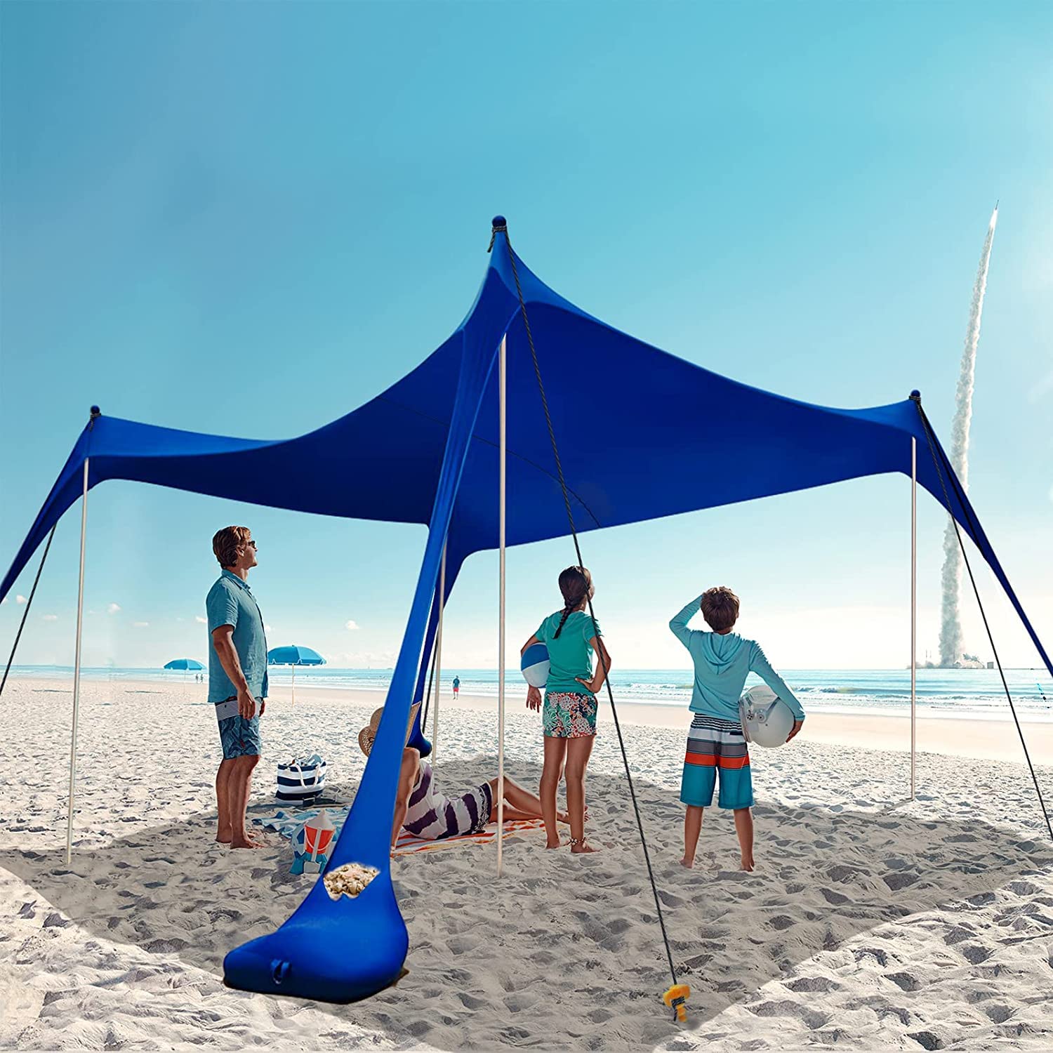 10X10 ft Beach Tent Sun Shelter with Sand Shovel, Tent Stakes & Stability Poles - UPF50+ Sun Shade Canopy for Camping, Fishing, Picnics, Backyard Fun - Perfect for Family Beach Days and Outdoor Adventures