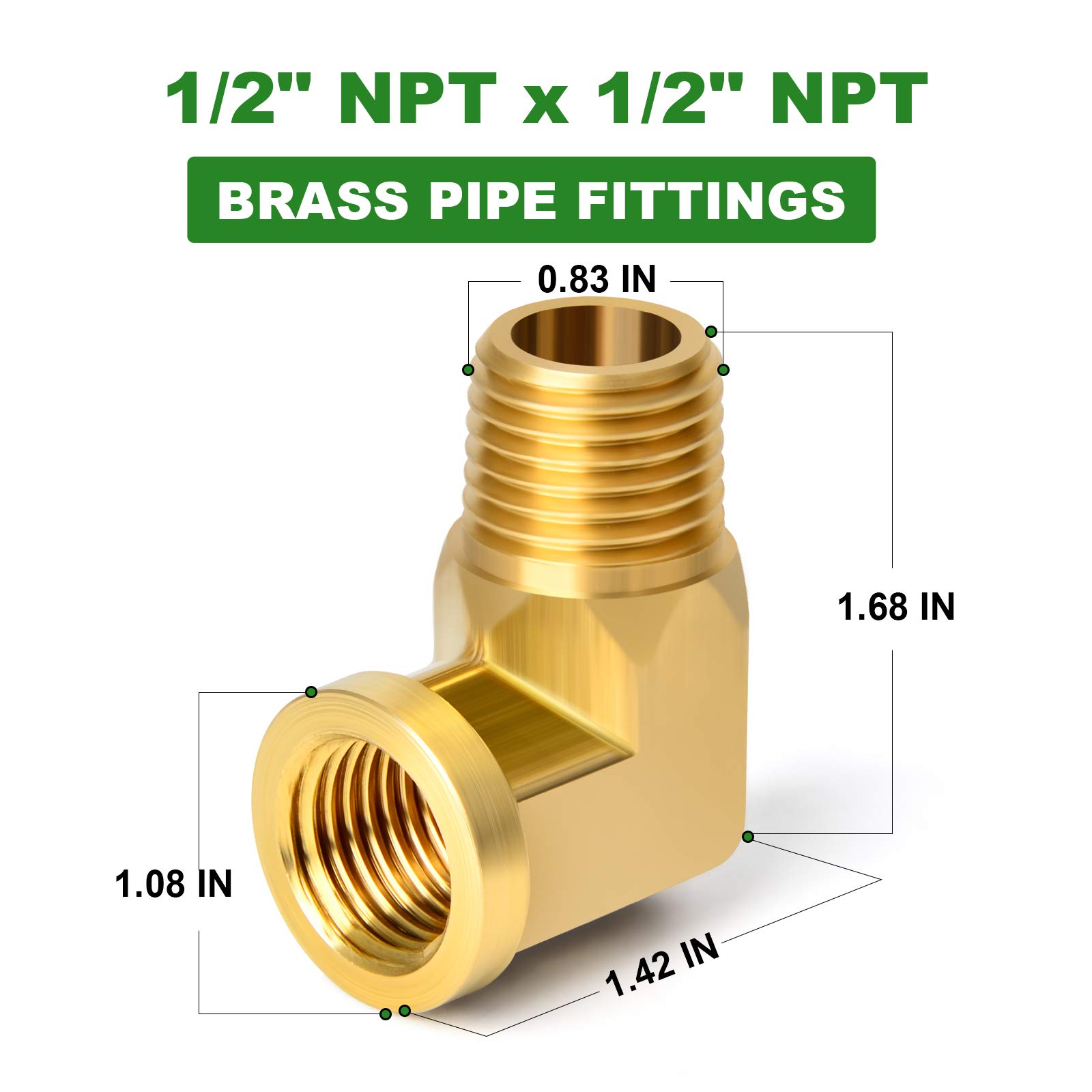 TAISHER 2PCS 90 Degree Barstock Street Elbow, 1/2 Inch NPT Male to Female Brass Pipe Fitting - Heavy Duty Plumbing Connector for Water, Gas & Oil Lines in Industrial & Home Applications