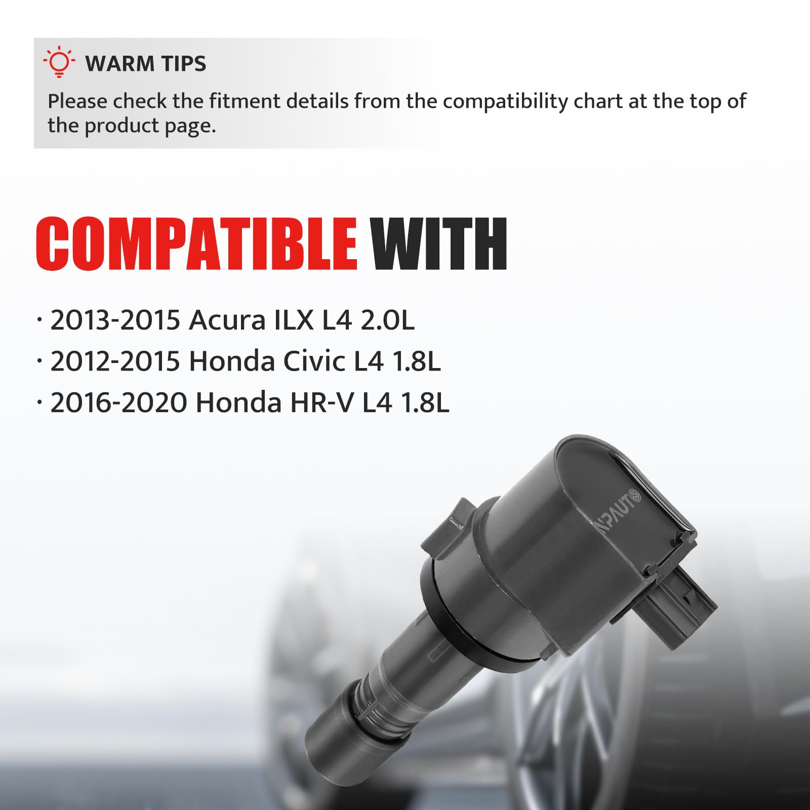 High Performance Ignition Coil Pack Replacement Set of 4 - Compatible with 2012-2015 Honda Civic 1.8L, 2016-2017 Honda HR-V 1.8L, 2013-2015 Acura ILX 2.0L - Replaces UF672 & C1823 - Improves Engine Performance & Fuel Efficiency for Daily Commuting and Road Trips