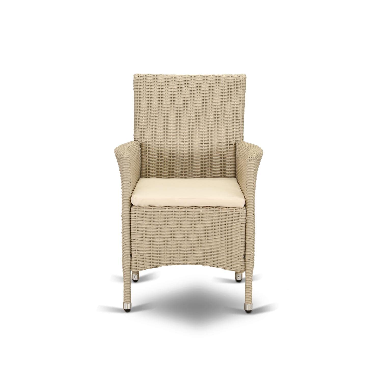 East West Furniture HVLC153V Valencia Patio Bistro Wicker Dining Chairs with Cushion, Set of 2, Cream - Outdoor Garden, Balcony, and Patio Dining Furniture for Relaxing Meals