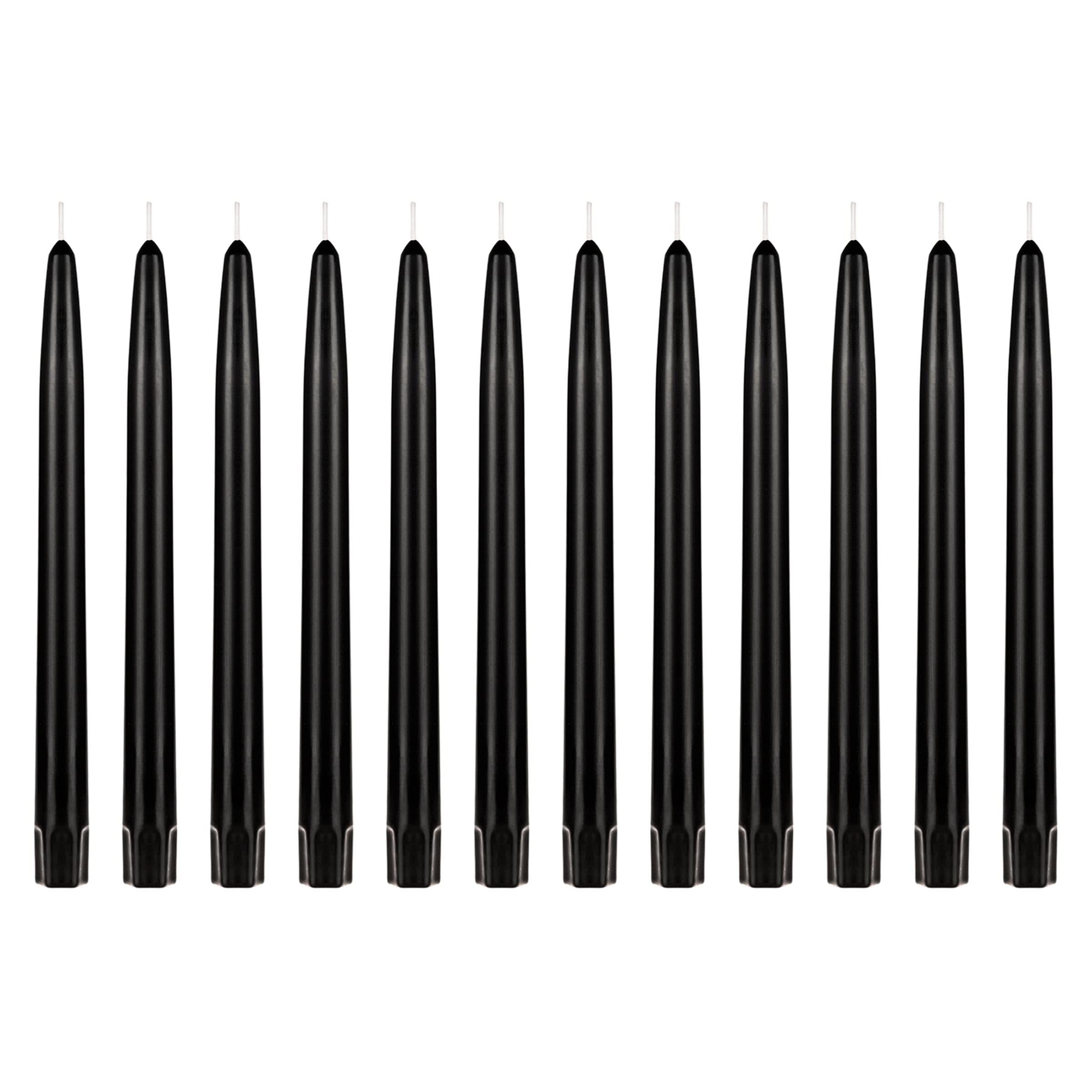 Premium Unscented Black Taper Candles - 12 Pack of 10 Inch Hand-Poured Wax Candles (7/8