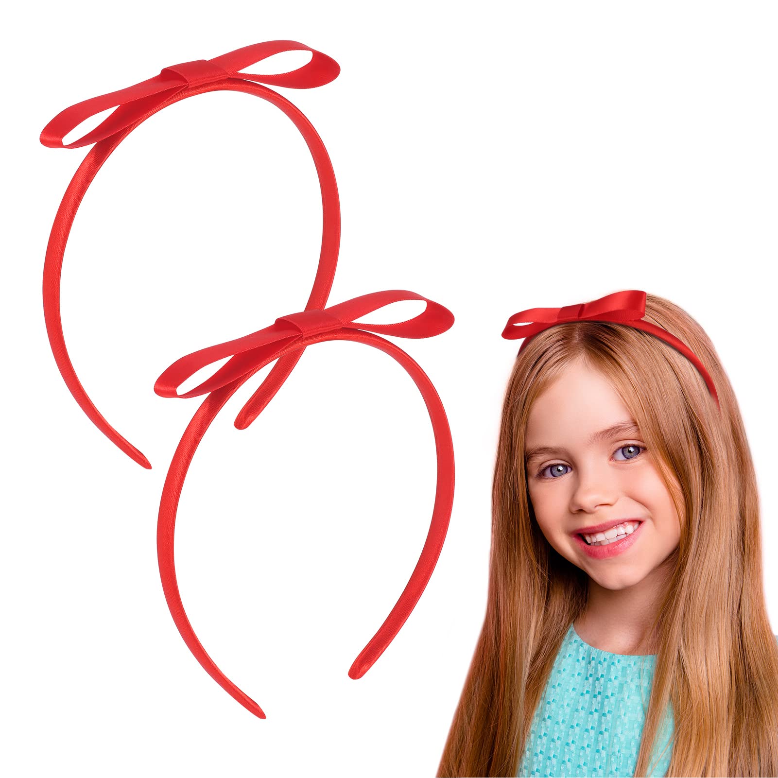 Opopark 2 Pack Red Bow Hairband Headbands - Vintage Knot Hair Accessories for Women, Girls & Kids | Perfect for Gifts, Cosplay & Everyday Fashion (Red)