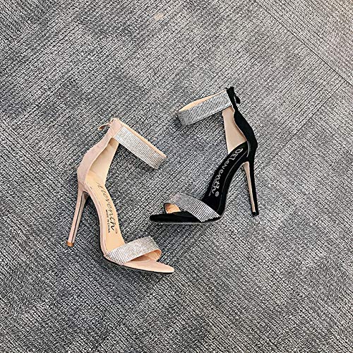 Sparkling Crystal High Heel Sandals for Women - Elegant Apricot & Black Diamond Design - Perfect for Weddings, Parties & Special Occasions