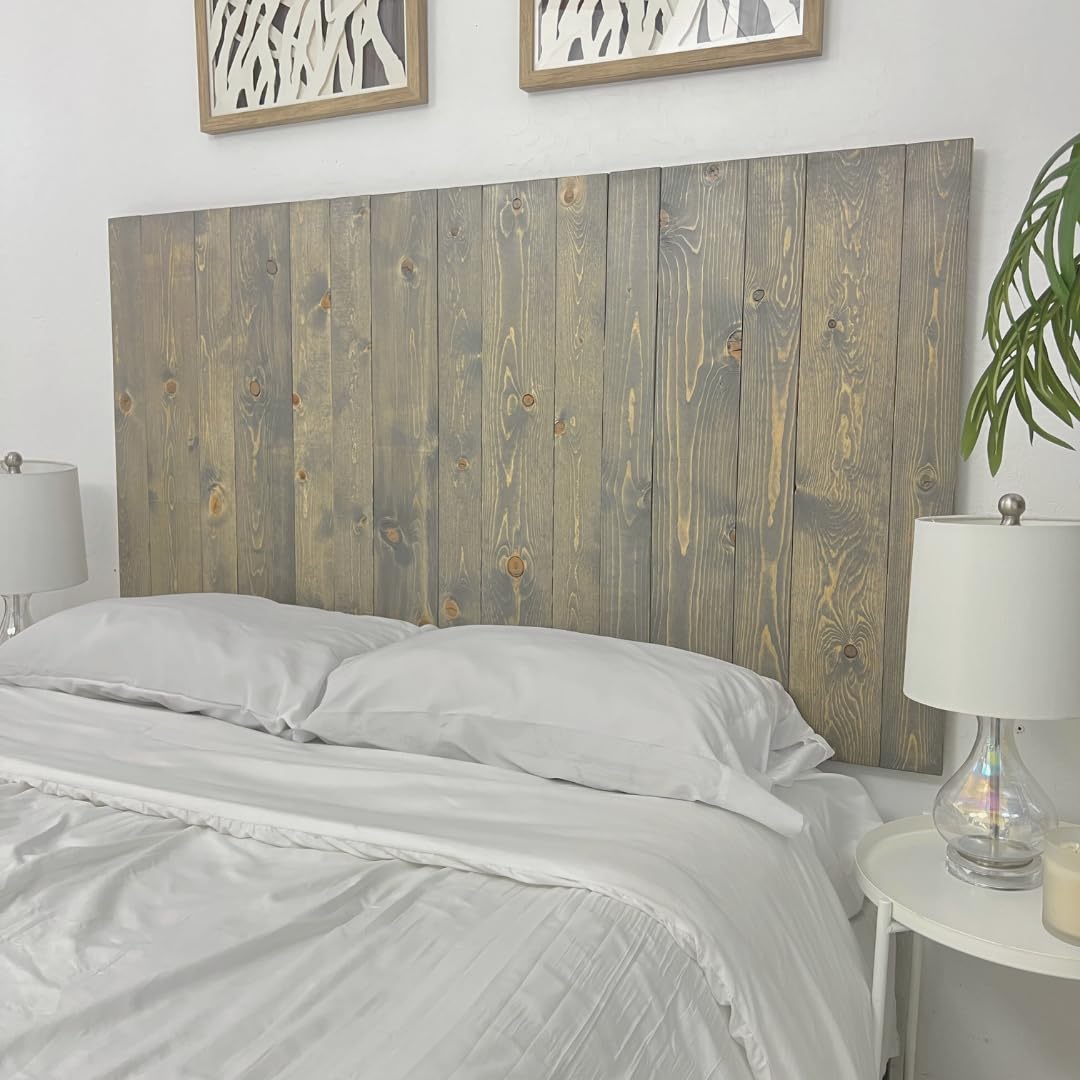 Solid Wood Headboard King Size - Gray Fog Oil Finish with Smooth Natural Wood Grain, Wall-Mounted Adjustable Height Panel - Rustic Coastal Bedroom Decor for Master Suite & Guest Rooms - Durable Built-to-Last Headboard for Bedroom Makeover