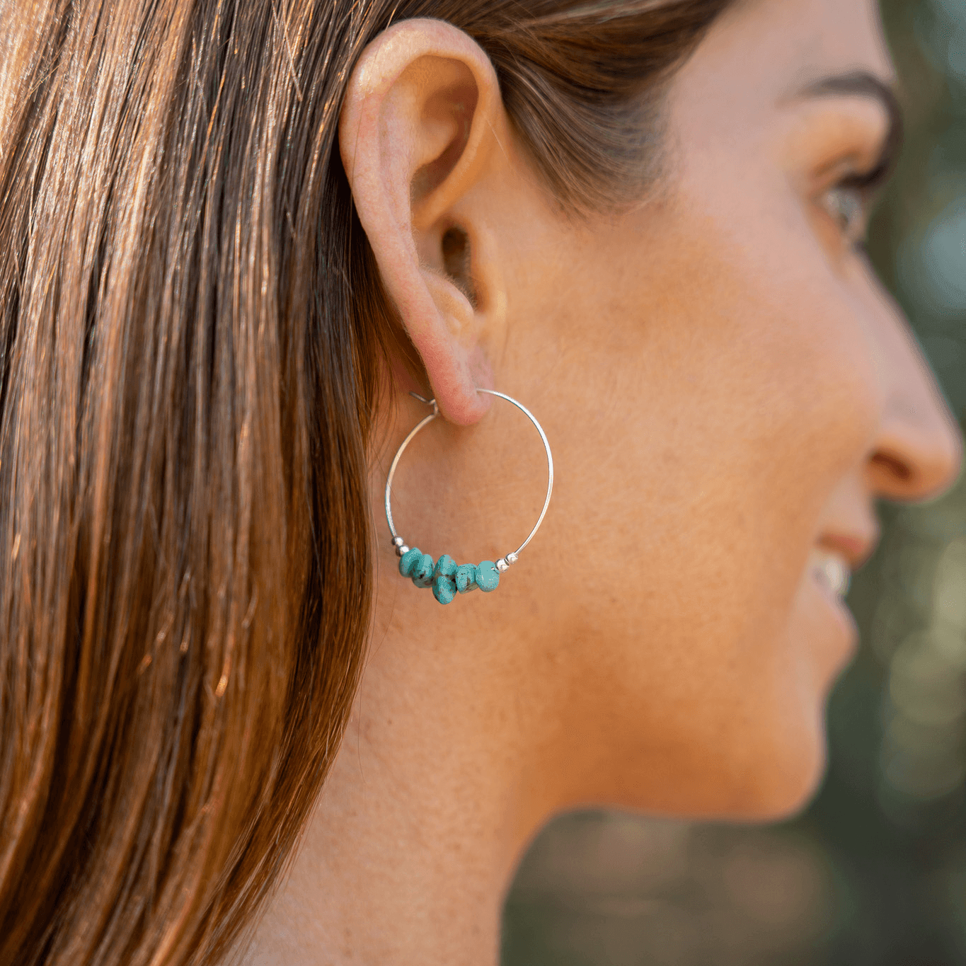 Turquoise Crystal Chip Large Hoop Earrings for Women - Boho Chic Statement Jewelry for Parties, Weddings & Everyday Wear