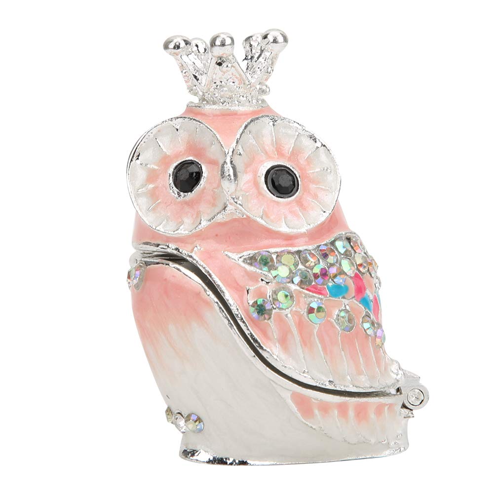 Pssopp Enameled Owl Trinket Box - Handcrafted Metal Collectible with Colorful Pink Owl Design | Perfect for Jewelry Storage, Home Decor & Gift Giving