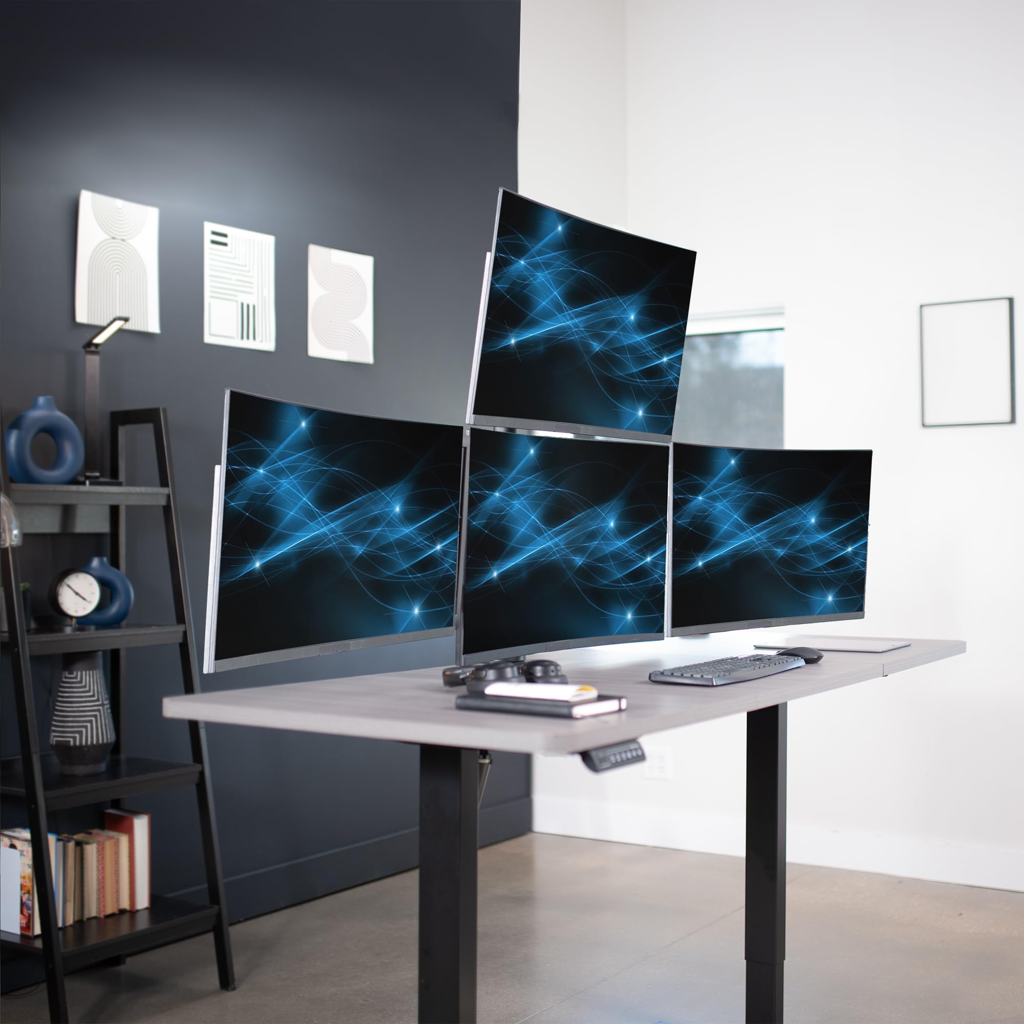 VIVO Quad Monitor Stand for 13 to 32 inch Screens | 4 Arm Adjustable VESA Mount | Heavy Duty Clamp-on Desk Mount | Perfect for Home Office, Gaming & Multi-Tasking Workstations (Black, STAND-V104A)