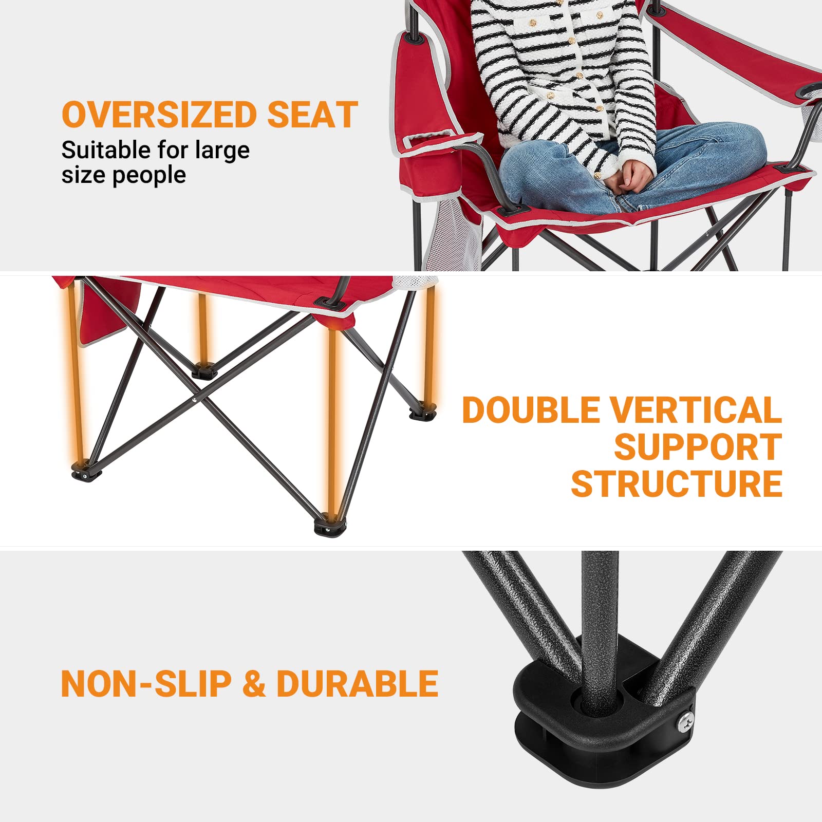 KingCamp Oversized Camping Chair - Heavy Duty Folding Chair for Adults, Extra Large Portable Padded Outdoor Chair XL Supports 330lbs - Perfect for Fishing, Sports, Picnics, Beach, Backyard, and Camping Trips