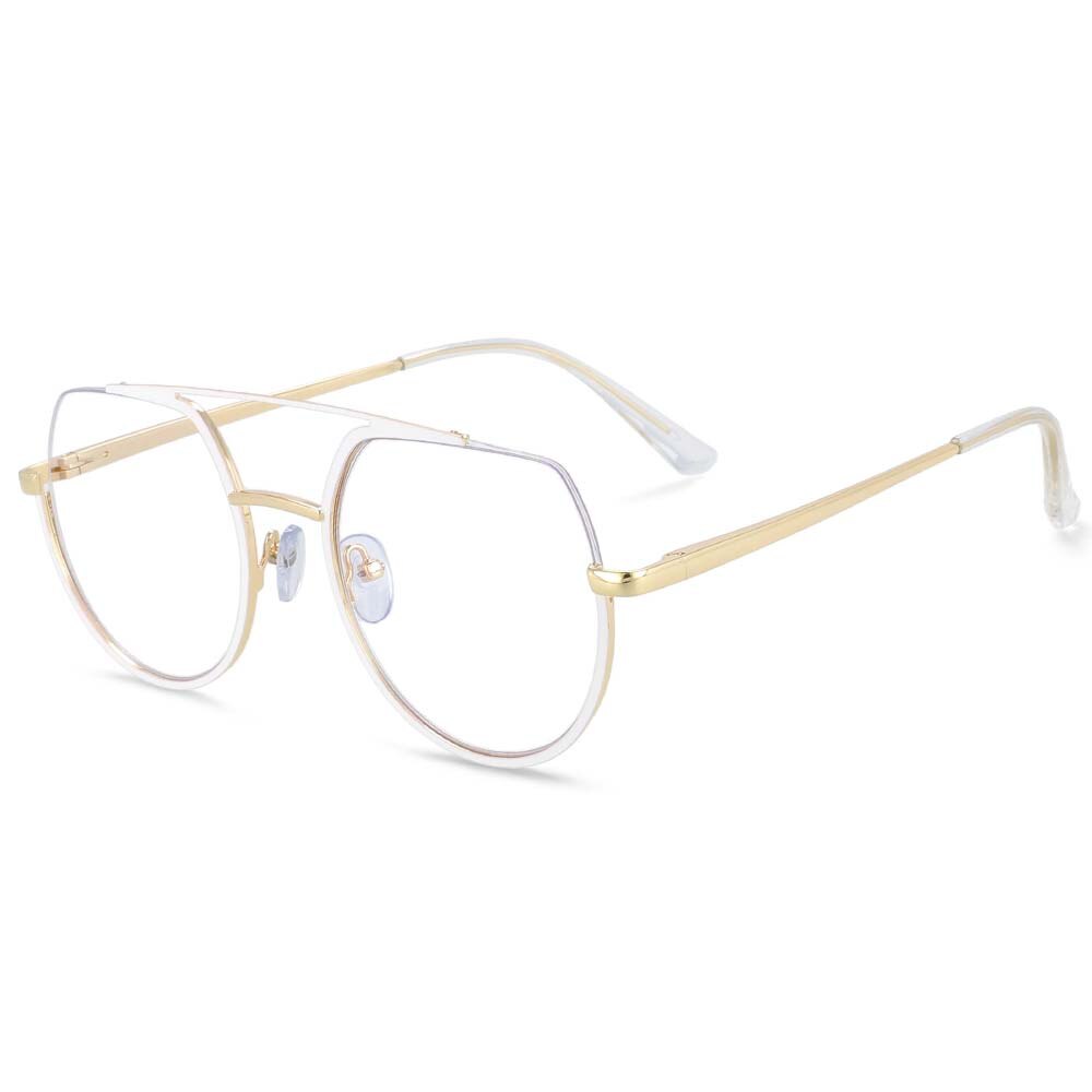 CCspace Unisex Semi-Rimmed Oversized Round Double Bridge Alloy Eyeglasses Frame 54071 - Trendy Retro Style for Men & Women, Perfect for Reading, Driving, and Fashion Accessories