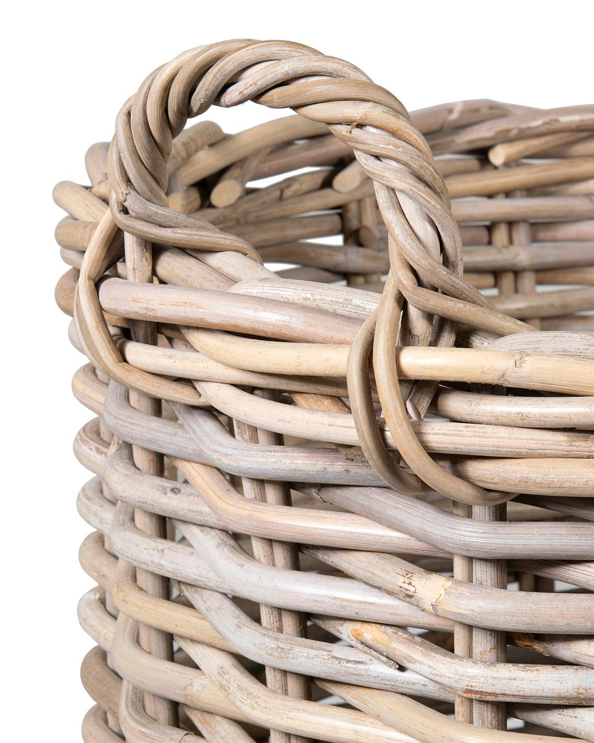 East at Main Maya Round Rattan Storage Basket with Wheels - Natural Woven Organizer for Home, Office, or Nursery Decor