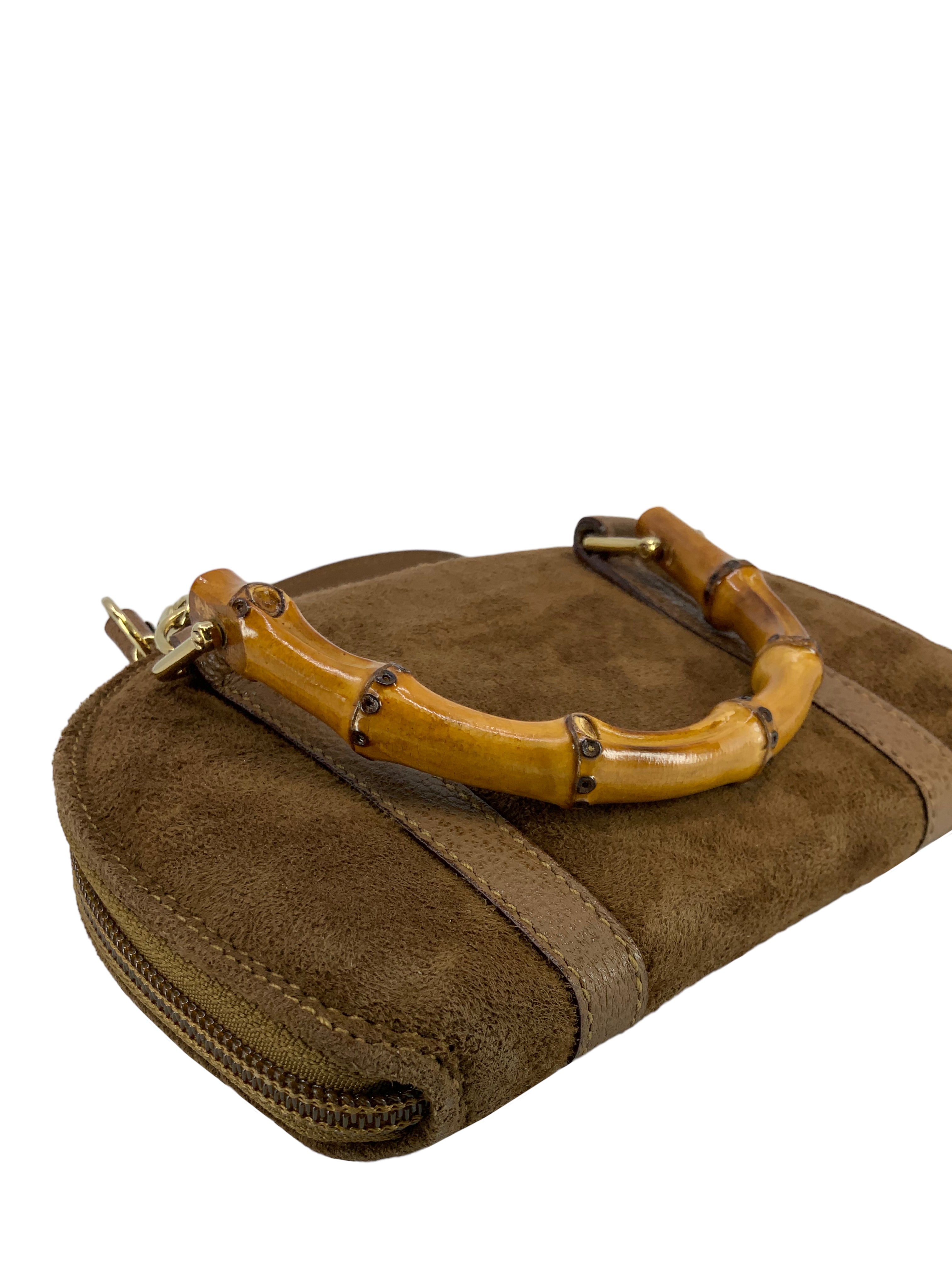 GUCCI Vintage Suede Bamboo Handle Mini Wallet Crossbody Bag for Women - Stylish Leather Shoulder Purse for Daily Use, Travel & Night Out