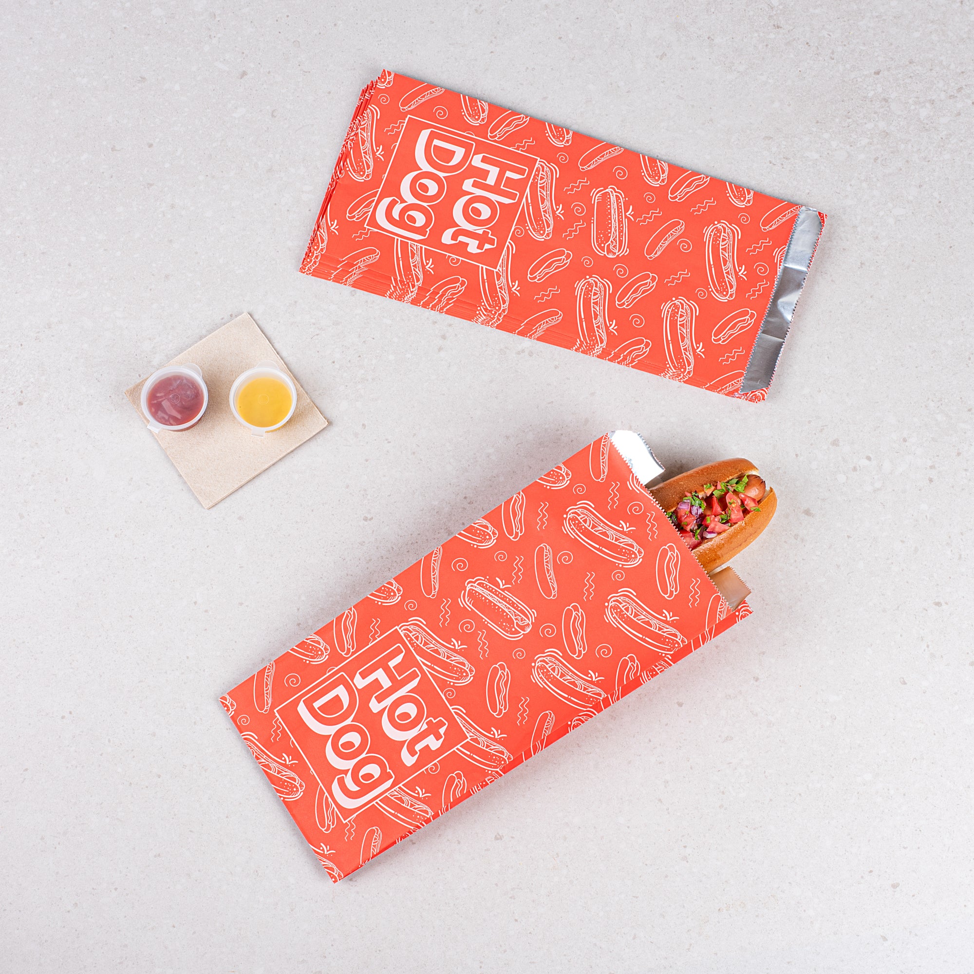 Red Printed Hot Dog Foil Bags - 1/2 Gallon Size (4.25