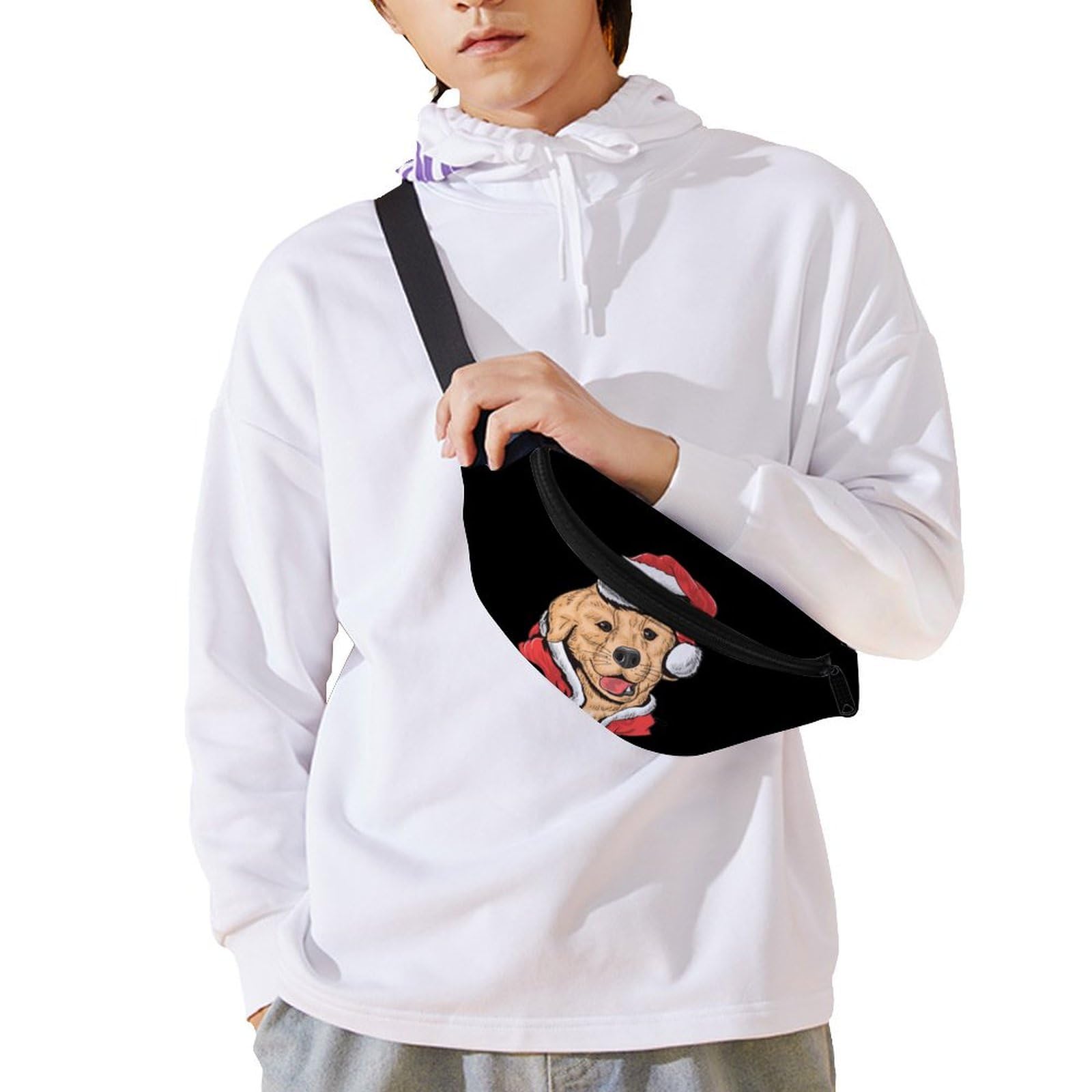 **Santa Golden Retriever Belt Bag - Adjustable Waist Pouch & Crossbody Bag for Women & Men - Perfect for Festive Outfits, Travel & Outdoor Activities**