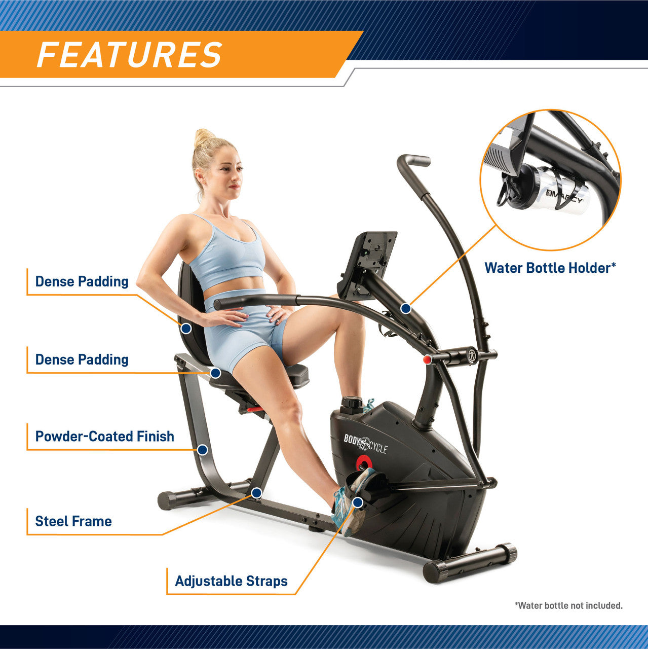 Marcy JX-7301 Dual Action Recumbent Exercise Bike for Home Gym - Full Body Workout Machine with Adjustable Resistance | Ideal for Cardio Training, Physical Therapy & Low-Impact Fitness