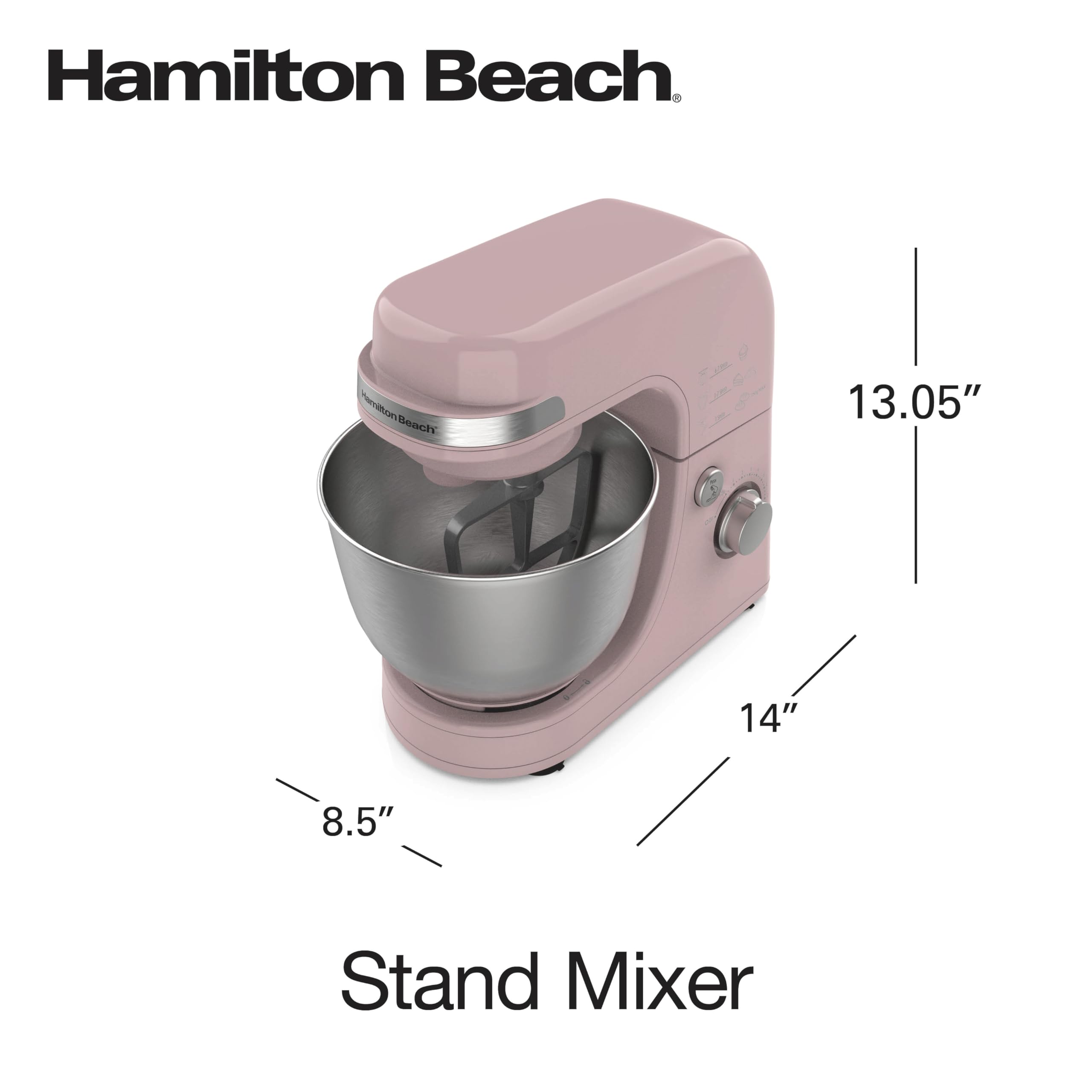 Hamilton Beach 4-Quart Electric Stand Mixer with Dough Hook, Flat Beater & Whisk Attachments - 7 Speed Settings & Splash Guard - Perfect for Baking Cakes, Cookies & Bread Dough (Rose Color)
