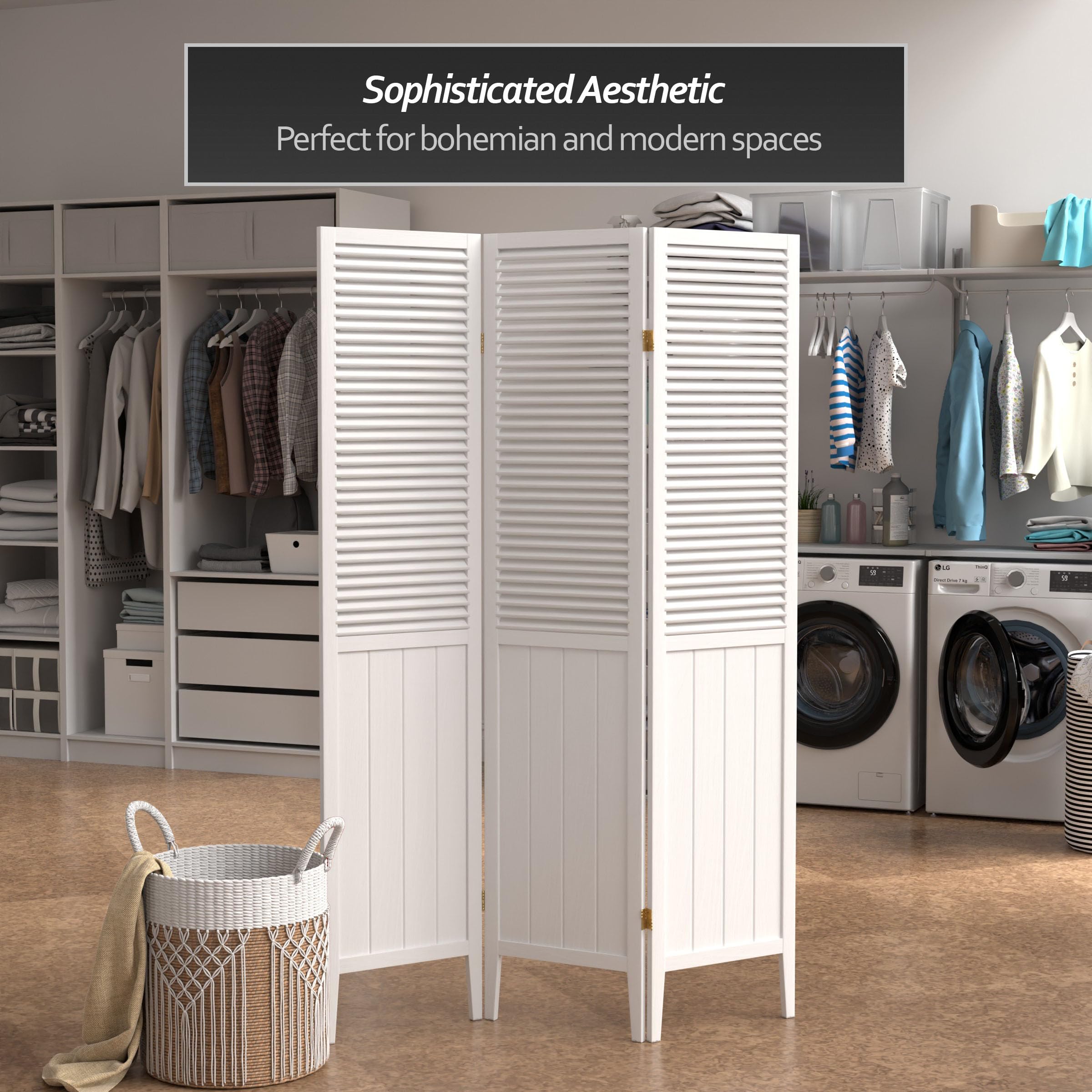 Red Lantern SS-BEAD-White-3P White Room Divider Screen - 3 Panel Folding Partition for Home, Office, Wedding & Event Decor - Privacy Screen & Room Separator