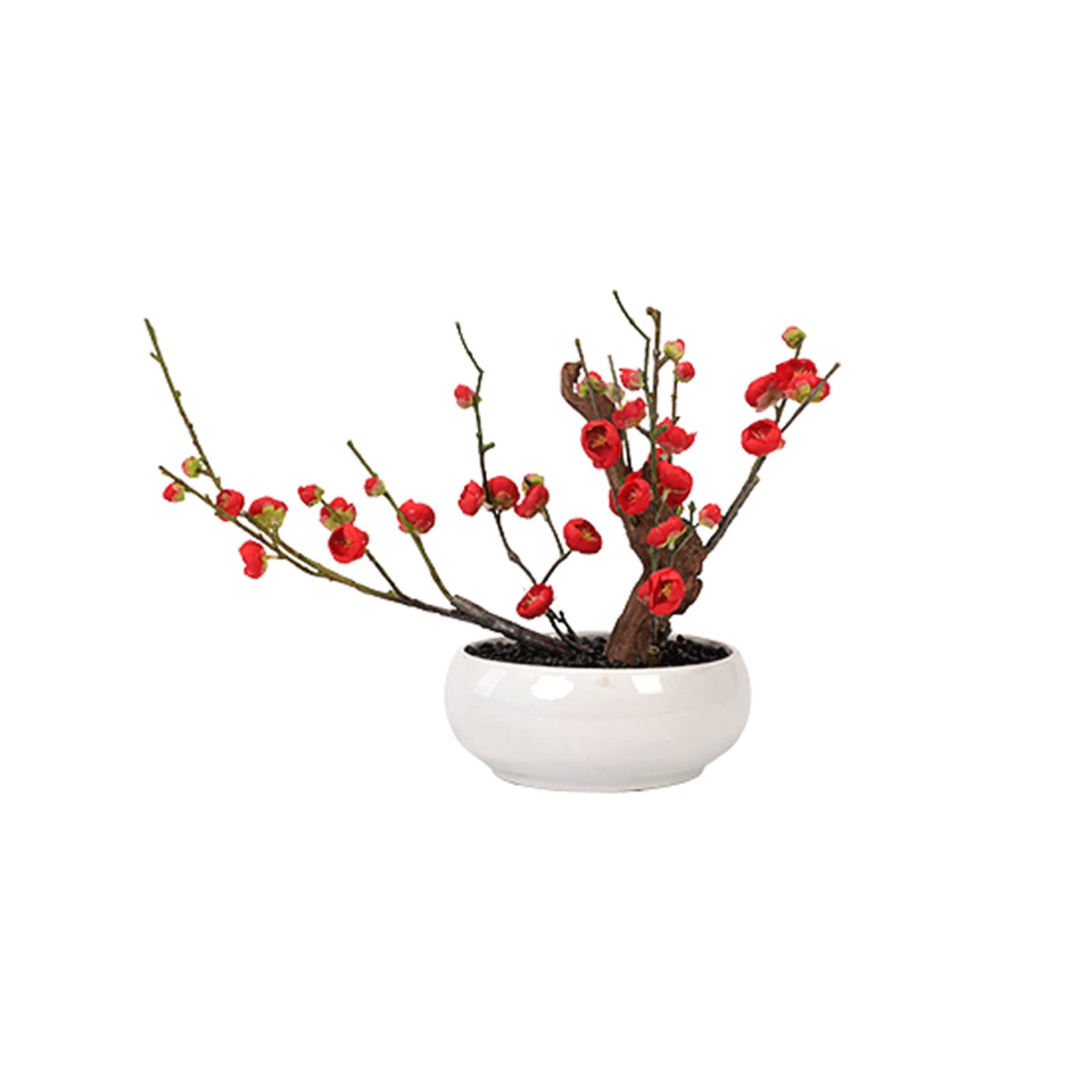 Artificial Plum Blossom Bonsai Tree in Ceramic Pot - Realistic Fake Potted Plant for Home, Office, Kitchen, Bathroom & Hotel Decor - Perfect for Table Centerpieces, Shelf Displays & Wedding Decorations
