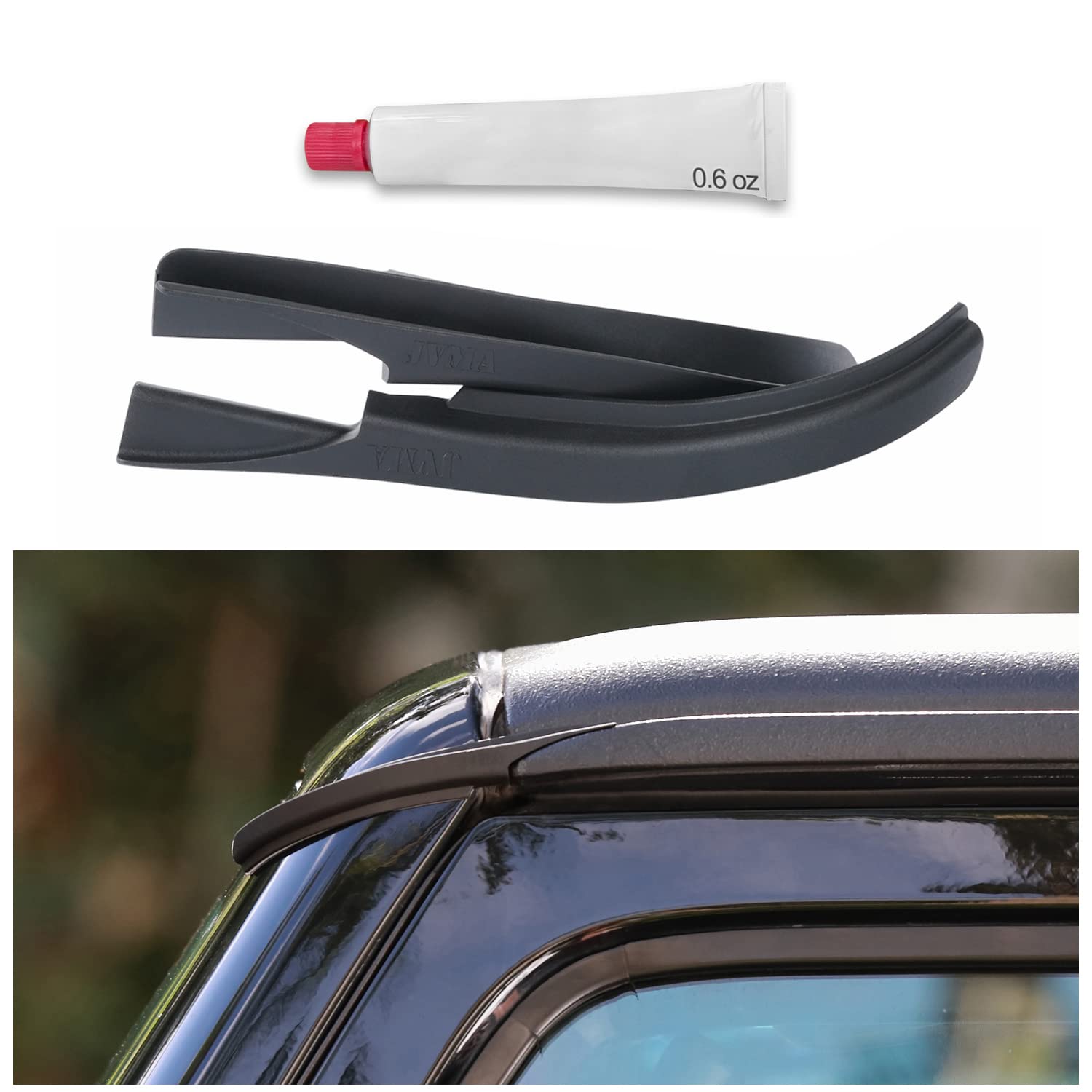 JVMA Hardtop Rain Gutter Extensions for Jeep Wrangler JK JKU (2008-2017) - Black Rooftop Rain Deflector | Exterior Accessories | Patented Design | Perfect for Off-Roading & Rain Protection
