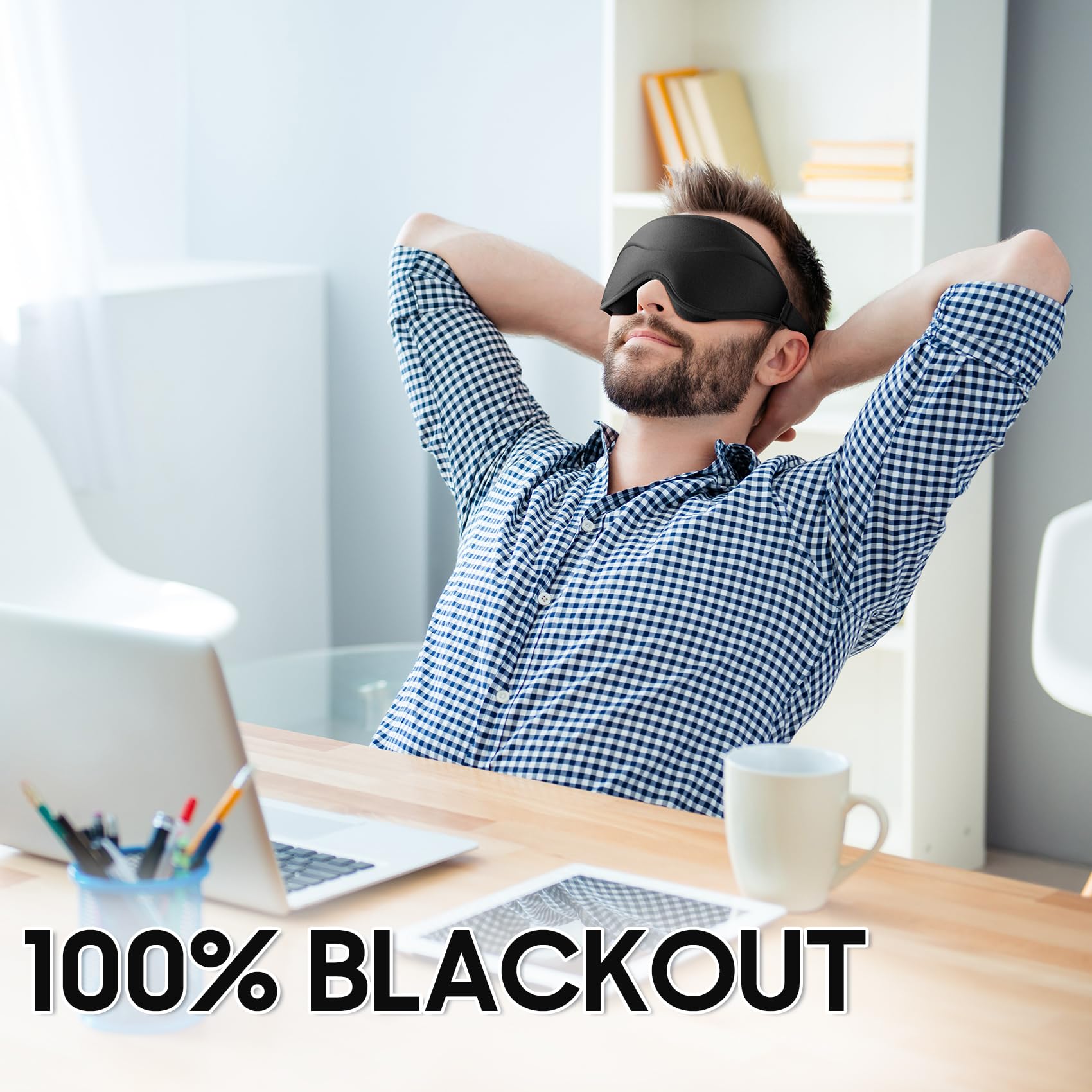 3D Sleep Mask for Total Blackout - Ultra Lightweight & Silky Soft Eye Cover for Sleeping, Adjustable Comfort for Home, Travel, Office, Meditation & Yoga - Perfect for Night Shifts, Jet Lag & Light Sensitivity (Black)