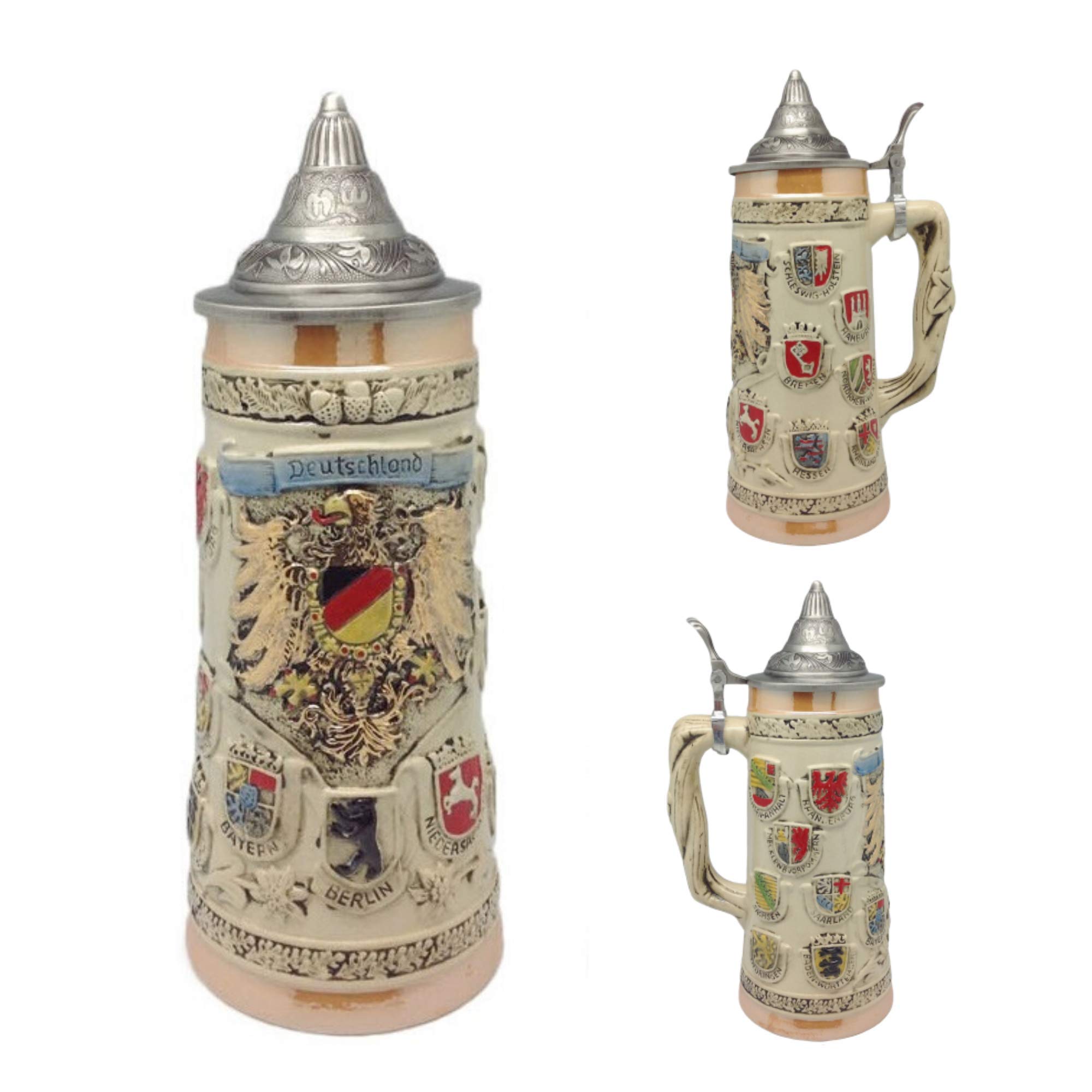 1.1 Liter Oktoberfest Beer Stein – Engraved German Adler (Eagle) Medieval Coat of Arms Collectible Beer Mug with Lid – Perfect for Oktoberfest, Home Bars, Gifts for Beer Lovers & German Culture Enthusiasts