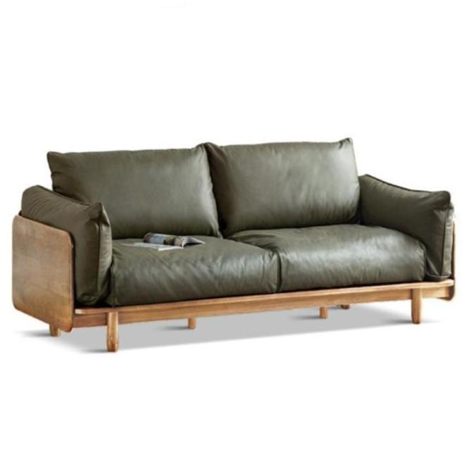 out of stock 70.9x35.6x31.8 inch / 180x90.5x81cm / Natural wood color / three-person seat (genuine leather dark green)