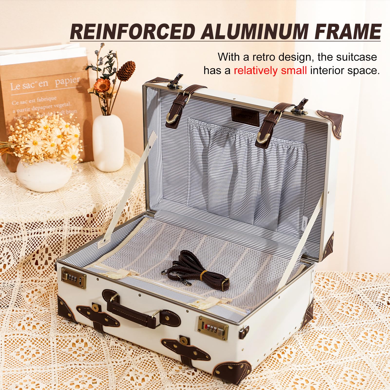 Vintage Leather Carry-On Suitcase - Cute Mini Overnight Bag with Shoulder Strap | Non-Wheeled Retro Travel Trunk for Weekend Getaways & Airplane Cabin Luggage