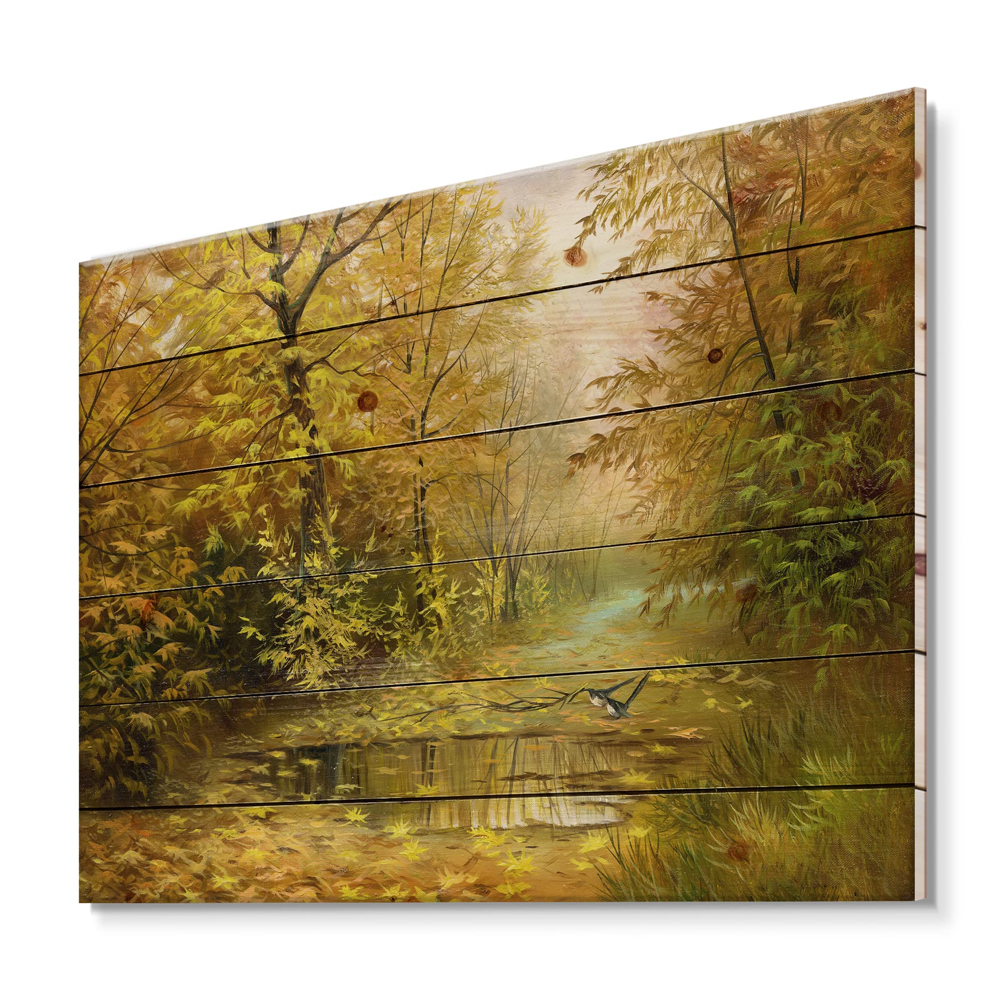 DesignQ Yellow Woodlands Country Wood Wall Decor - Large Landscape Pine Wood Art Panels for Living Room, Bedroom & Office Decor