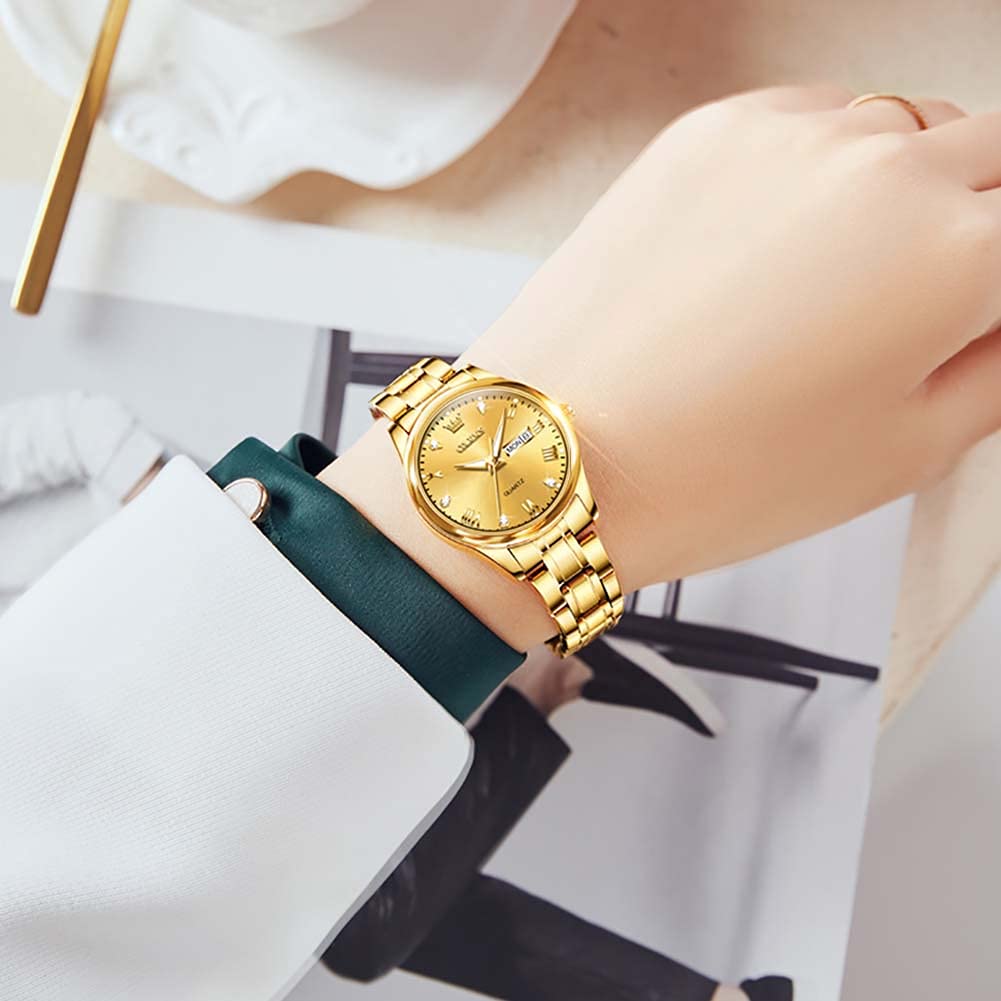 OLEVS Women's Vintage Stainless Steel Watch - Gold/Silver Two-Tone, Waterproof for Daily Wear