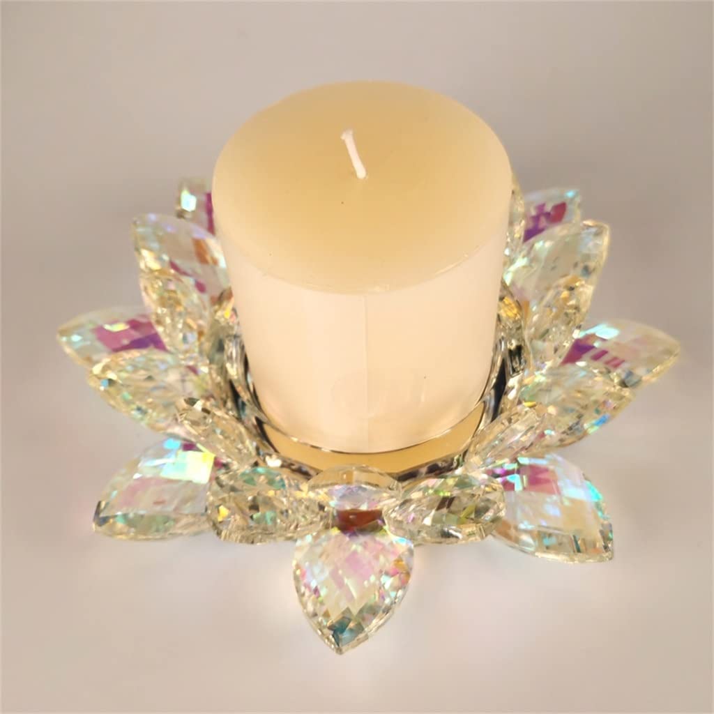KGEZW Crystal Lotus Candle Holder - 18cm Glass Flower Tea Light Candlestick for Home Decor, Wedding Centerpiece & Spa Relaxation Gift (Multicolor)