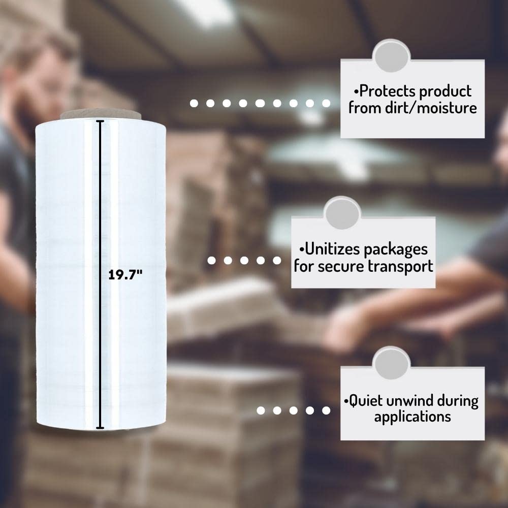 PSBM Machine Stretch Wrap - 1 Pack, 19.7 Inch x 3000 Feet, 150 Gauge Clear Plastic Cling Film Roll for Pallet Packaging & Shipping - Heavy Duty Industrial Use, Warehouse Storage, Moving & Transport Protection