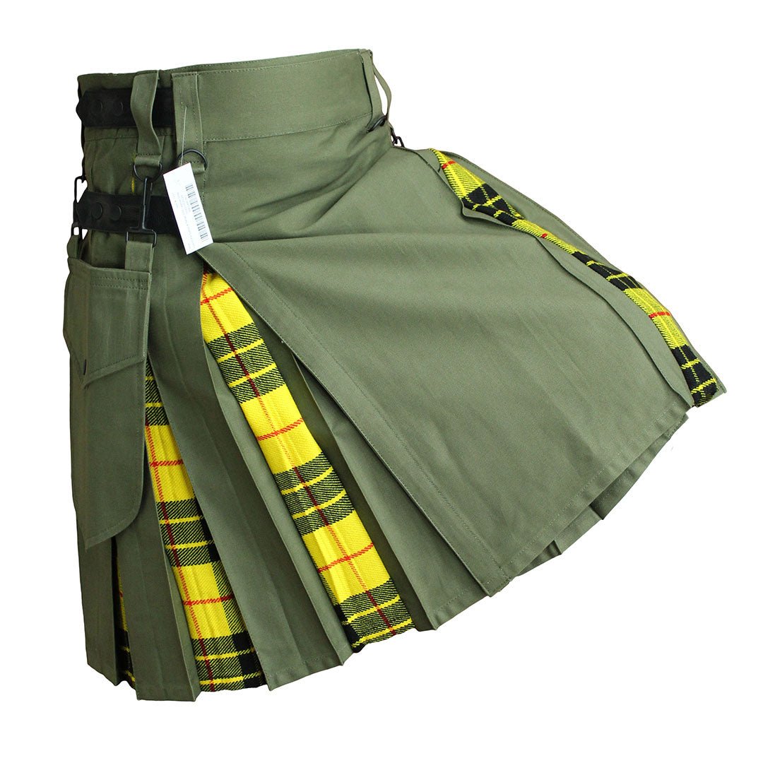 Hybrid Kilt Olive Green Tartan - Traditional Scottish Utility Kilt for Men | Perfect for Highland Games, Cosplay & Outdoor Adventures
