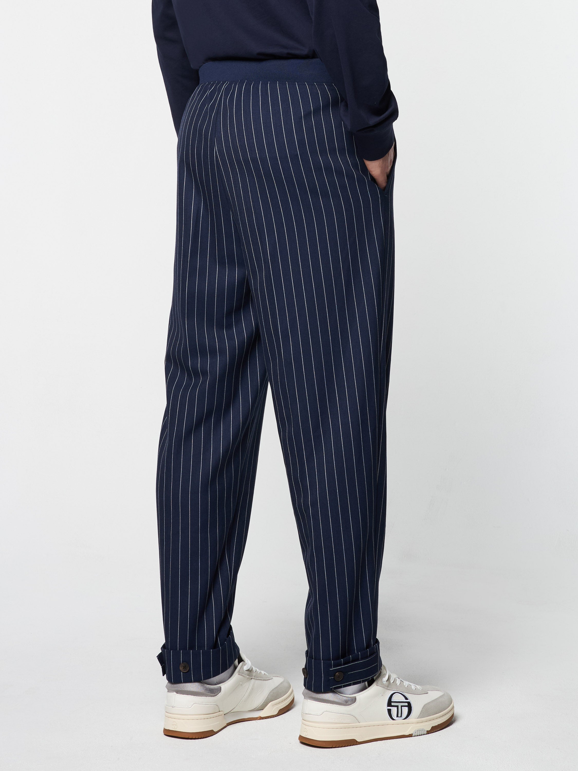 Gessato Suiting Track Pants for Men - Premium Comfort Stretch Joggers in Maritime Blue | Perfect for Work, Travel & Casual Wear