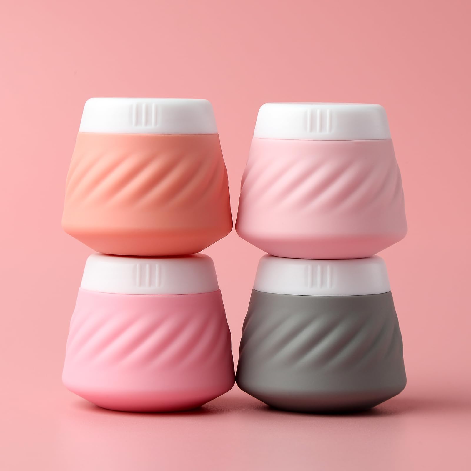 Gemice TSA Approved Silicone Travel Containers for Toiletries - Leak-Proof 4-Pack Travel Size Jars for Cream, Lotion, Skincare & Makeup | Perfect for Airplane Carry-On, Gym Bag & Vacation Essentials
