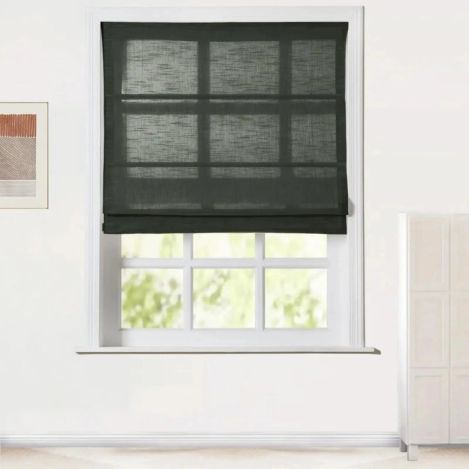 Jawara Linen Cotton Roman Shade Cordless - Blackout Window Treatment for Bedroom & Living Room