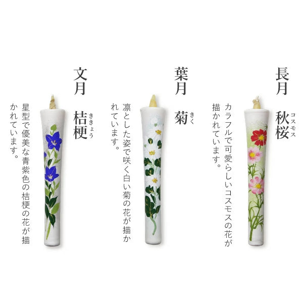 DAIYO Hand-Painted Japanese Wa Rousoku Candles - 12-Piece Four Seasons Flower Set B | Premium Rice Wax Candles for Home Decor, Meditation & Zen Atmosphere
