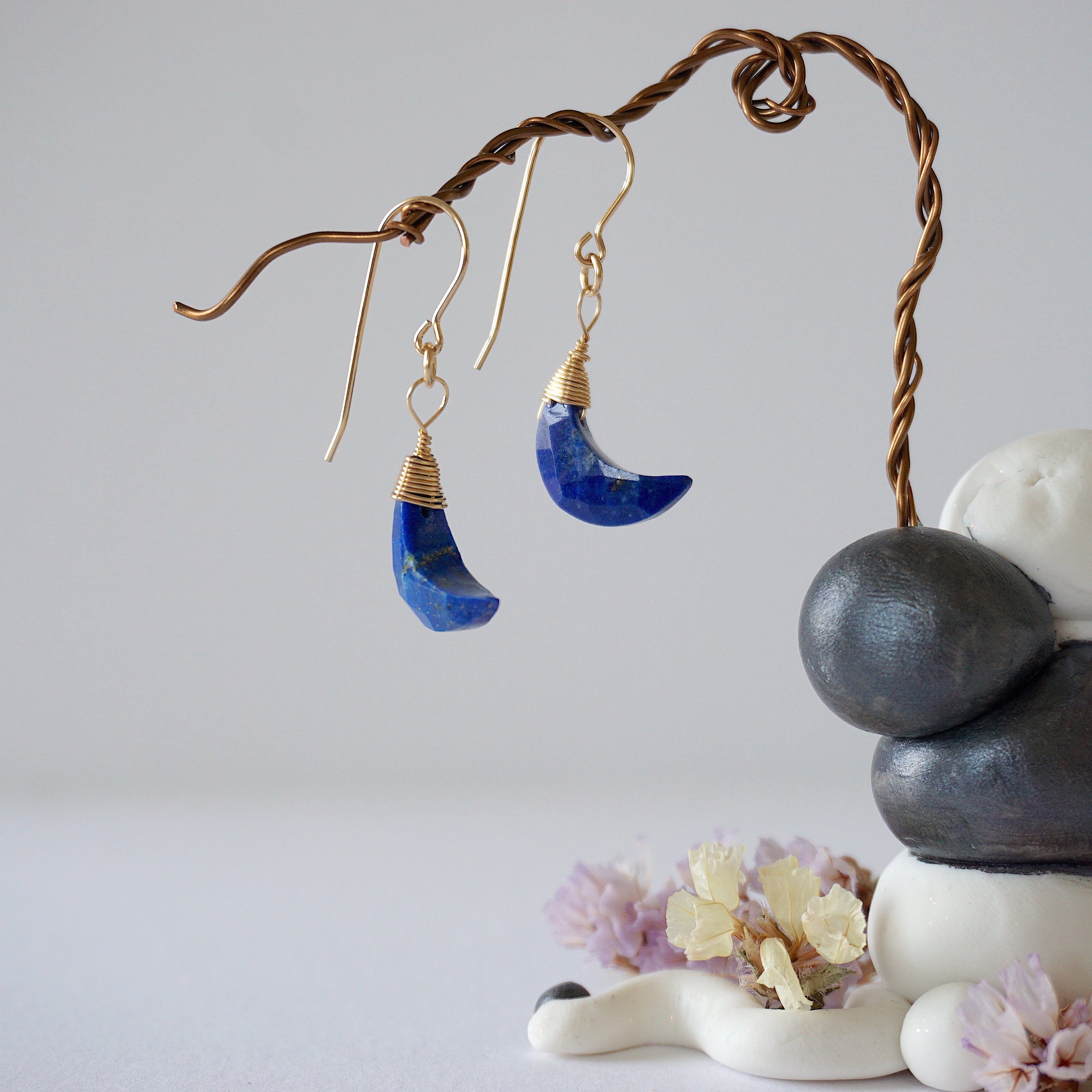14K Gold Filled Lapis Lazuli Moon Drop Earrings for Women - Elegant Dangle Jewelry for Party, Wedding & Special Occasions