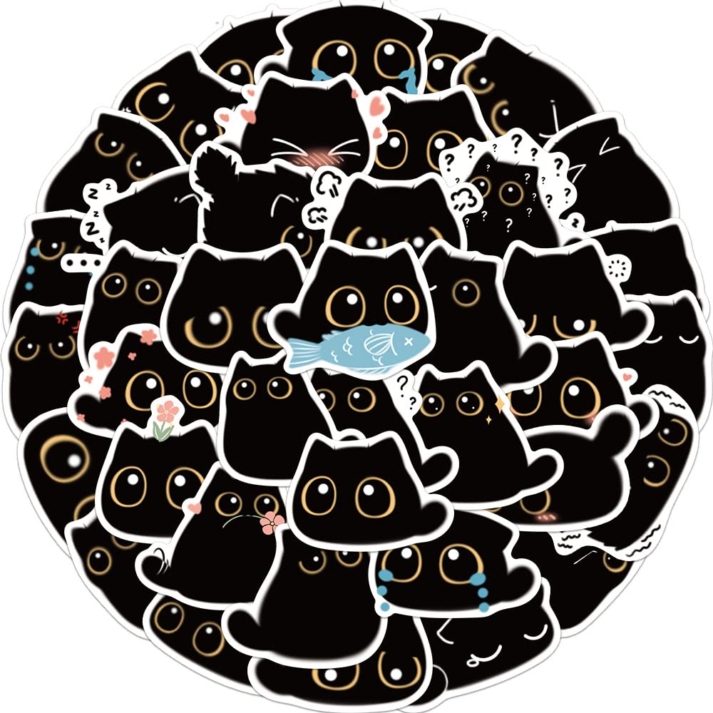 40PCS Cute Black Cat Stickers - Funny Cartoon Cat Meme Vinyl Waterproof Decals for Water Bottles, Laptops, Journals & DIY Crafts - Durable Animal Stickers for Kids & Adults