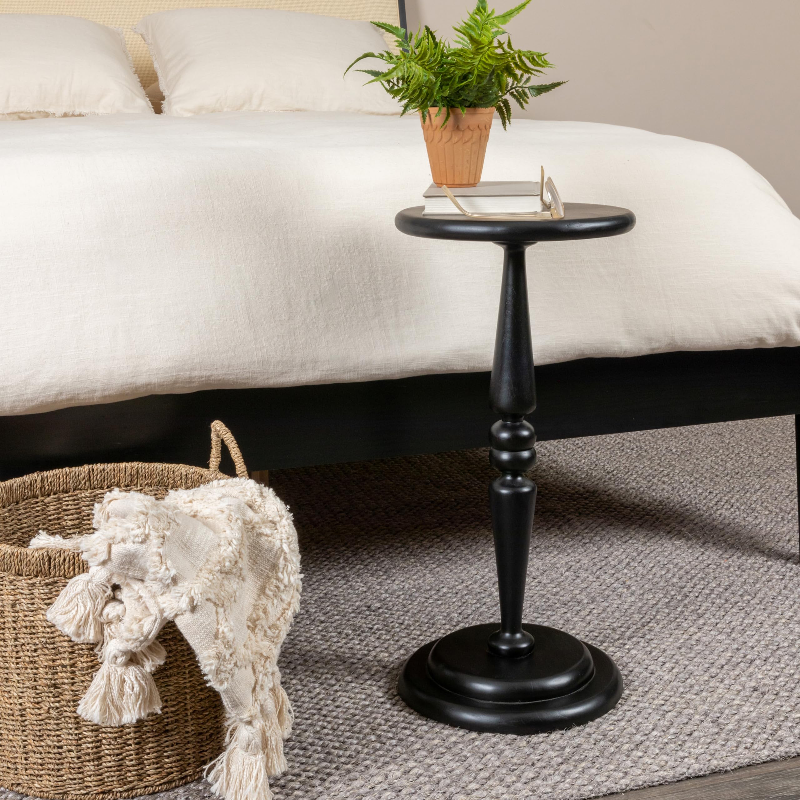Creative Co-Op Bishop Pedestal Cocktail Side Table - Black Modern End Table for Living Room, Bedroom & Office - Perfect for Coffee, Books & Decor