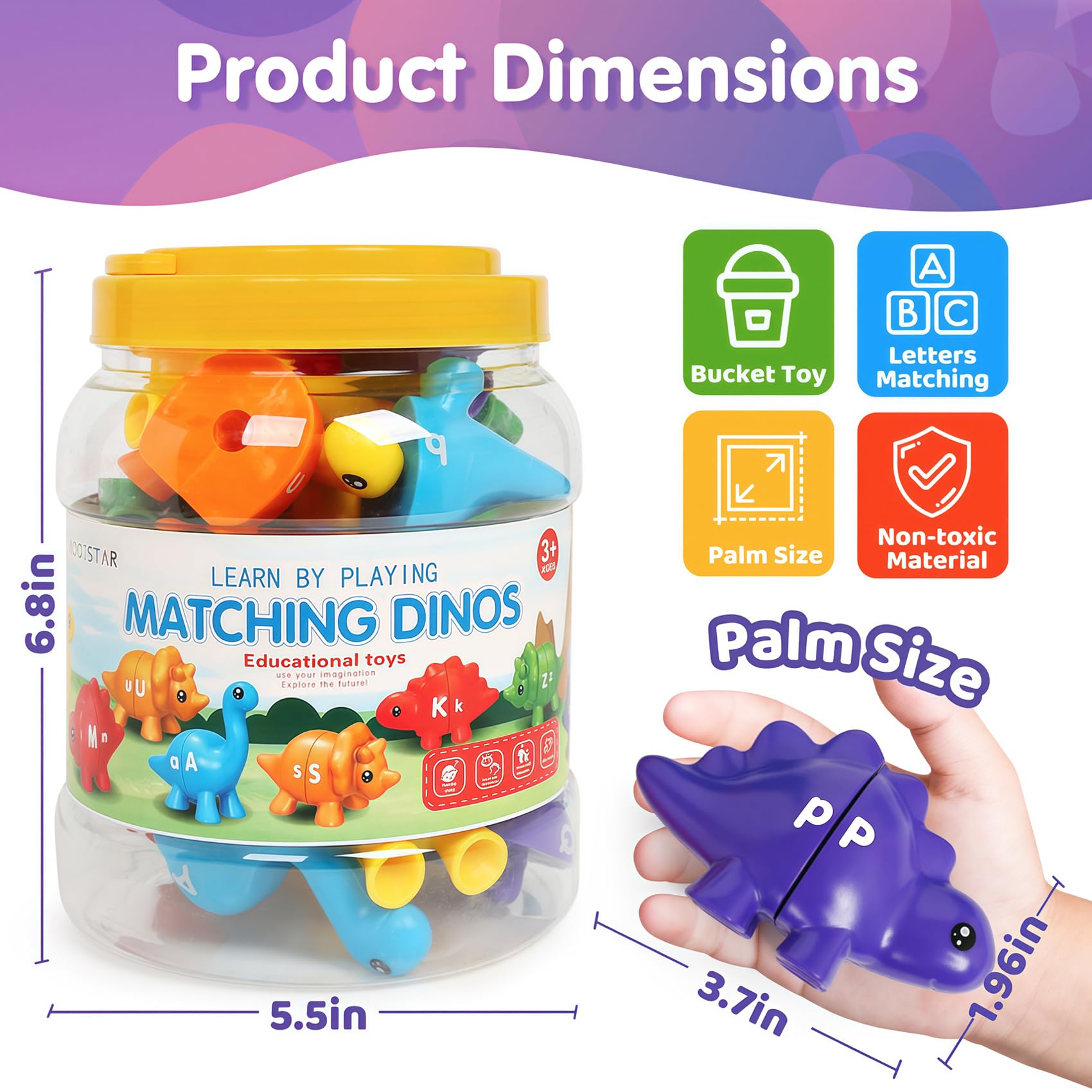 ABC Dinosaur Matching Game - 13PCS Montessori Learning Toys for Toddlers 3+ | Fine Motor Skills & Sensory Play