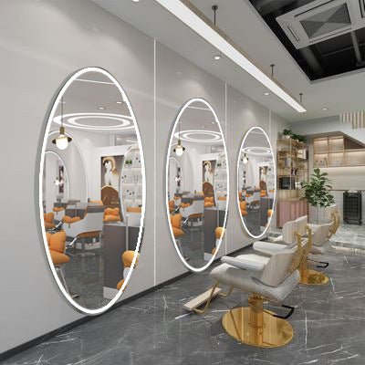 Professional Ellipse Oval LED Salon Mirror with Adjustable Brightness - Perfect for Makeup, Hairstyling & Skincare at Home or Salon