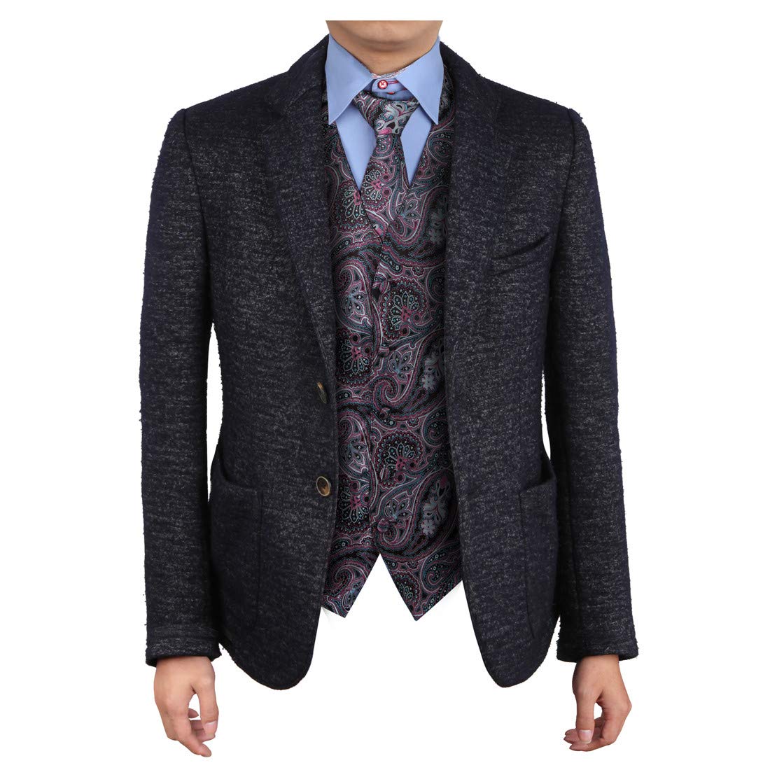 Epoint Men's Formal Paisley Microfiber Tuxedo Vest & Necktie Set - Perfect for Weddings, Prom, and Business Events