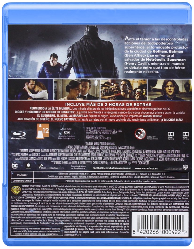 Batman vs Superman: Dawn of Justice - Ultimate Collector's Edition Blu-ray + Digital HD - Action Movie for DC Fans, Superhero Film Night, Home Theater Entertainment